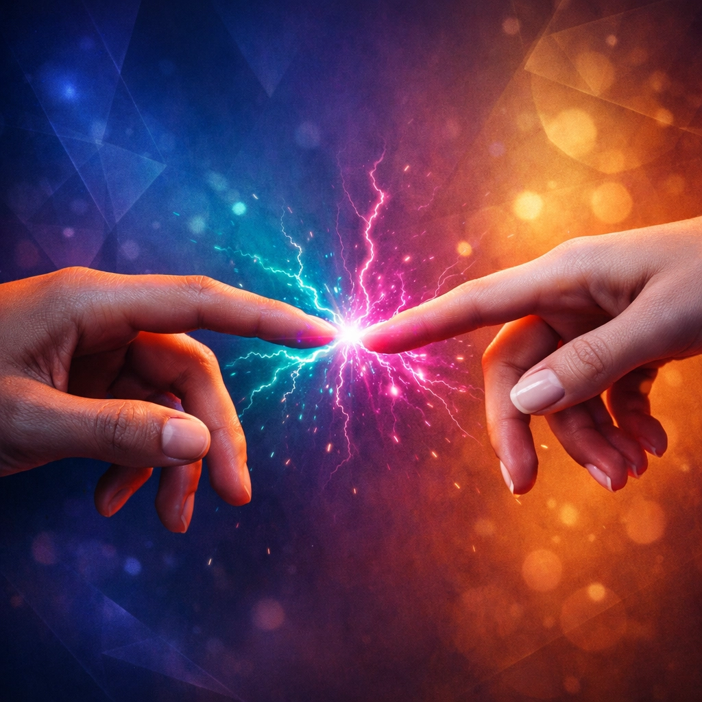 Hands reaching toward each other representing connection and presence in dating