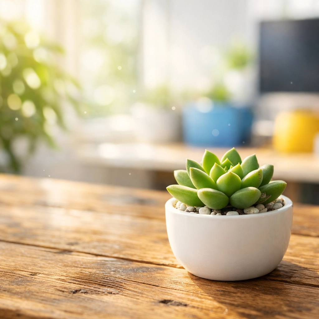 Healthy office environment in Sandwich using eco-friendly green cleaning solutions on a wood desk.