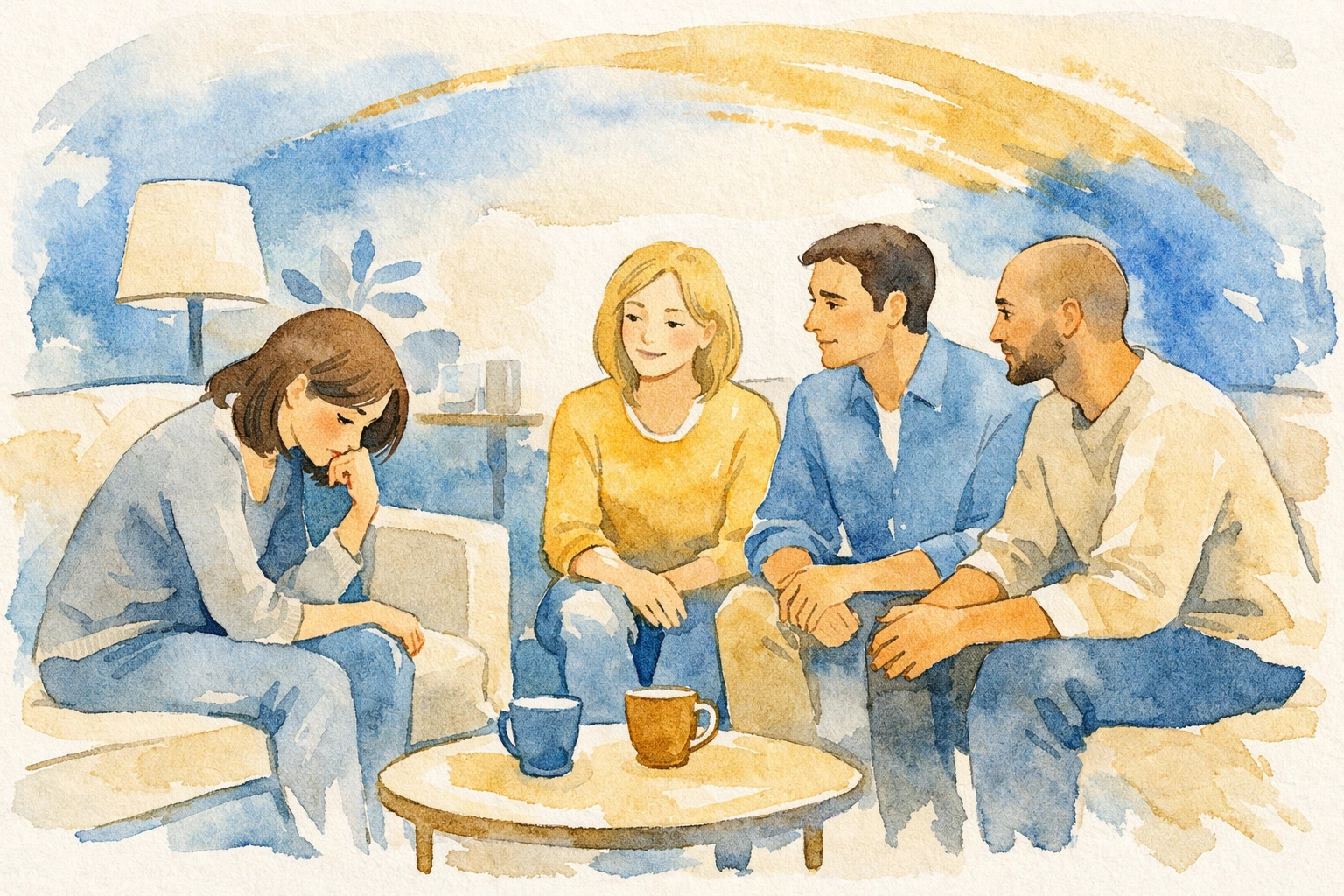 Small group members listening with acceptance as someone shares uncertainty