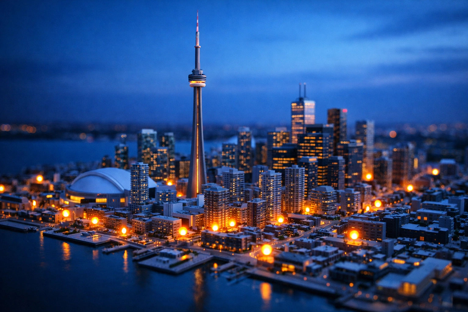 Visualizing Local SEO Toronto with glowing markers across a miniature city model representing business visibility.