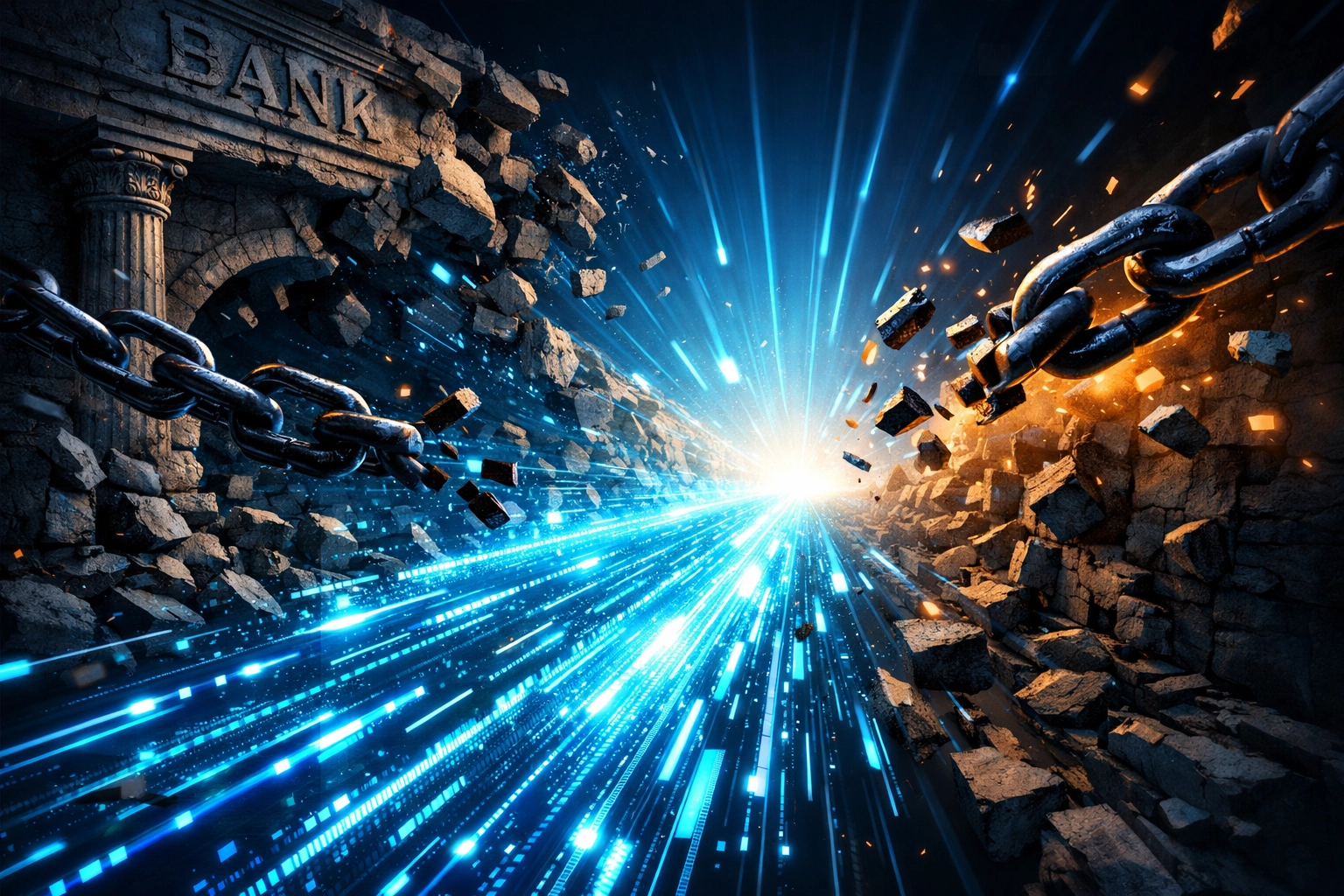 Digital highway shattering legacy banking walls for fast LareBlocks Layer 1 crypto settlements.