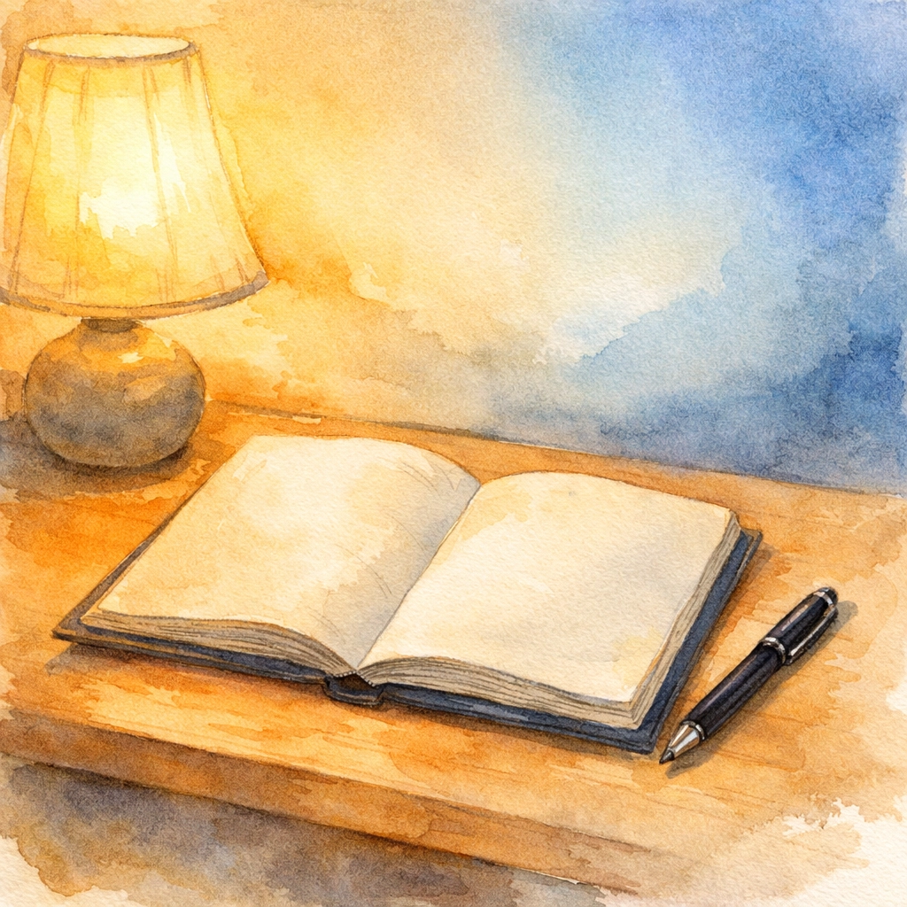 Gratitude journal on bedside table for practicing daily reflection and thankfulness