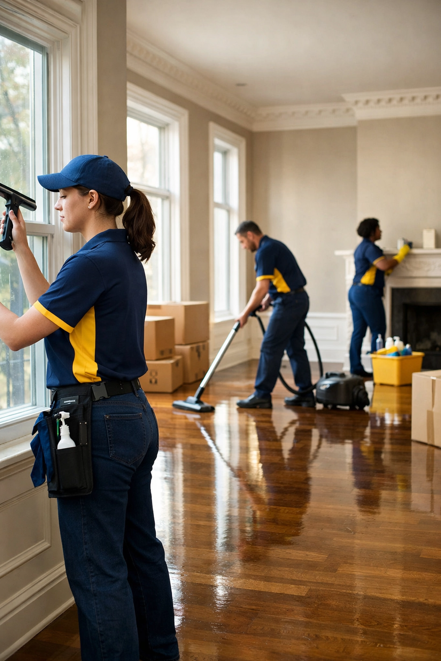 Reliable house cleaning team performing a professional move-in cleaning in Boston for a new home.