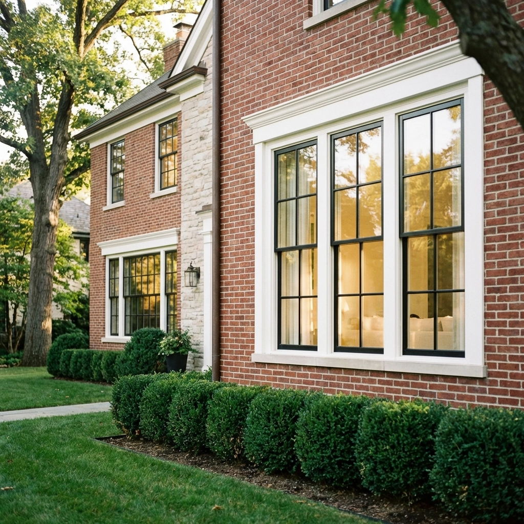 Classic North Shore Colonial-style home with updated windows and fresh white trim, enhancing curb appeal and energy efficiency.