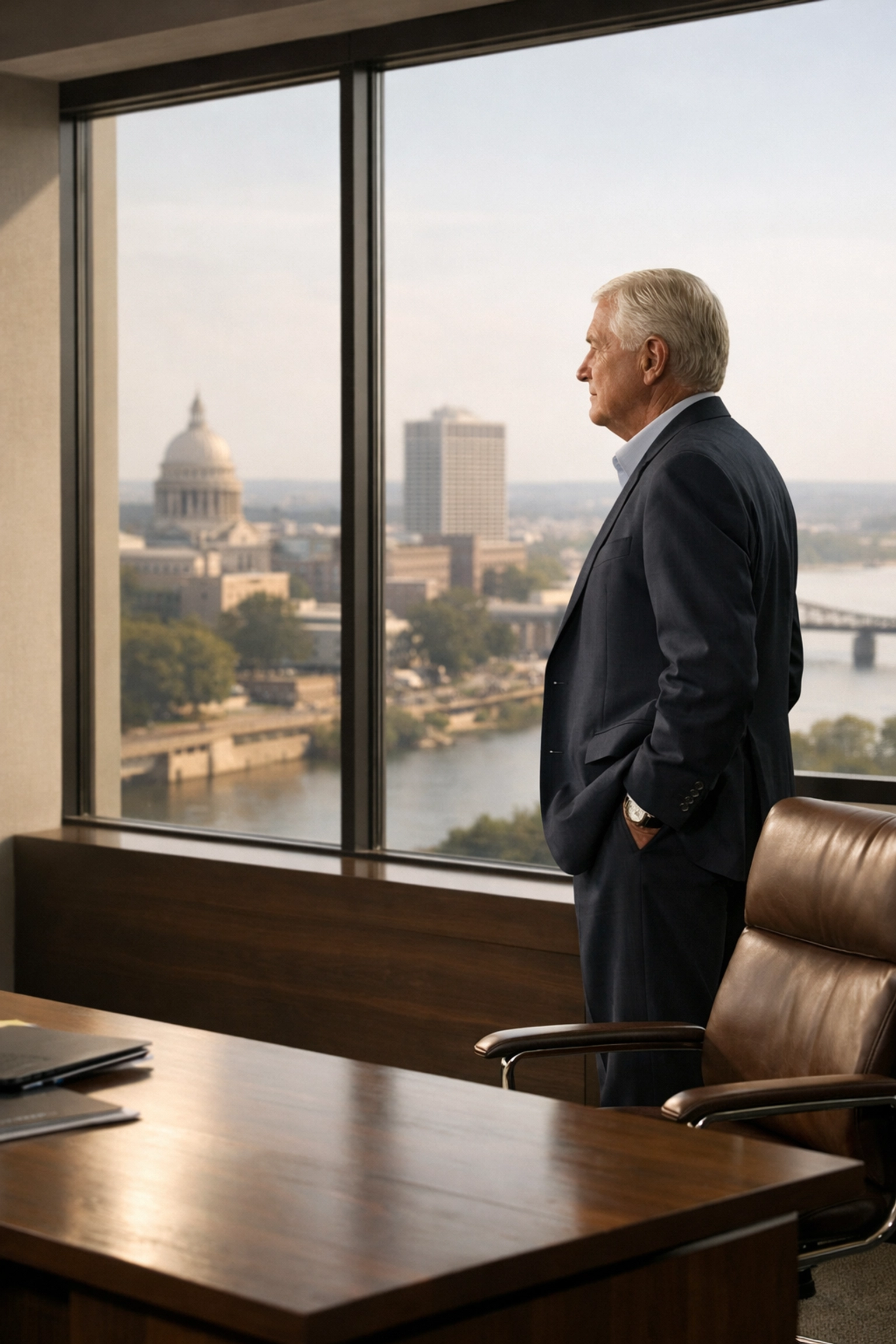 Mississippi business owner reflecting on exit planning strategy in a modern professional office.