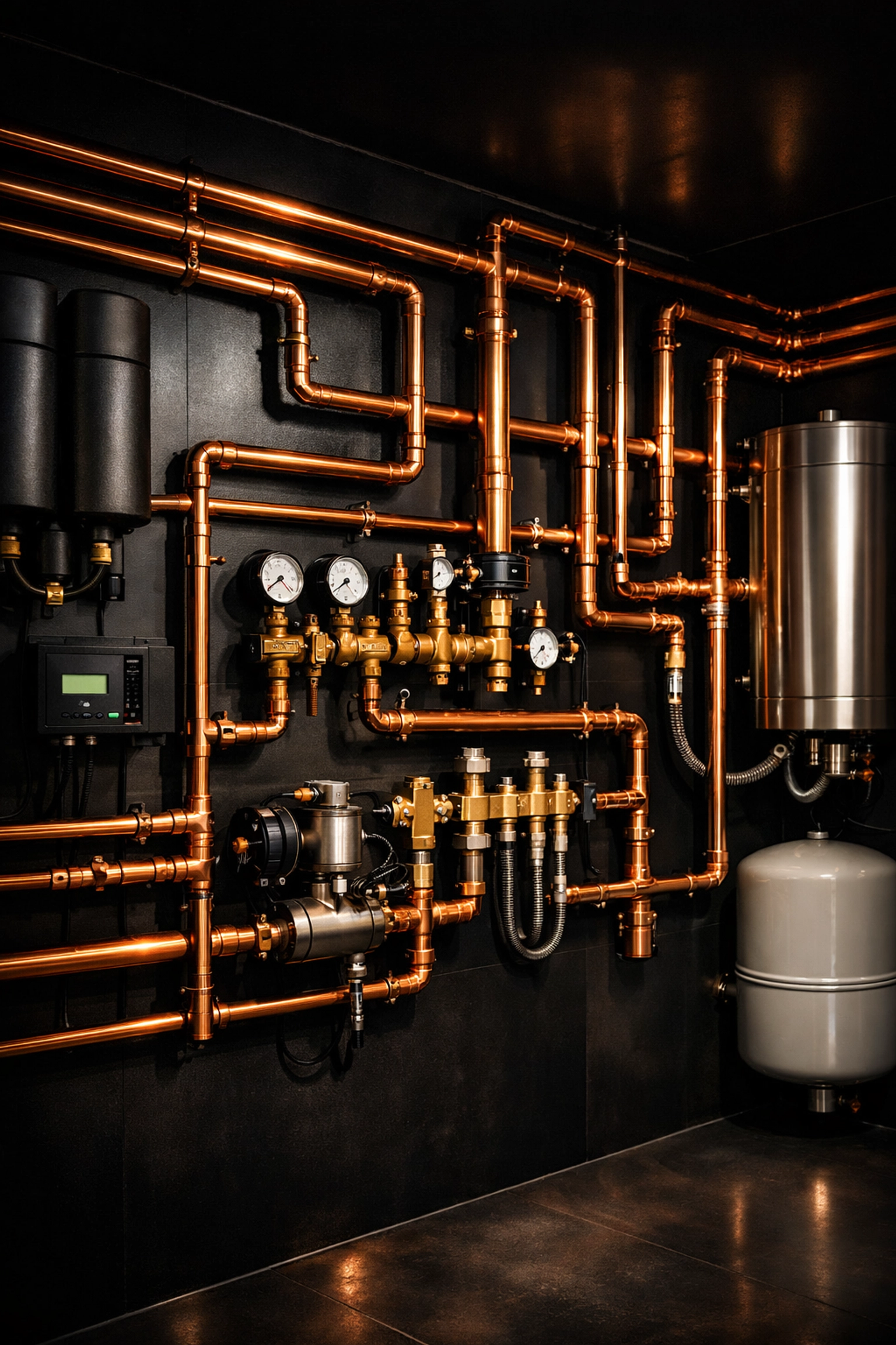 Certified plumbing and copper pipe installation in a high-end residential extension by a professional builder.