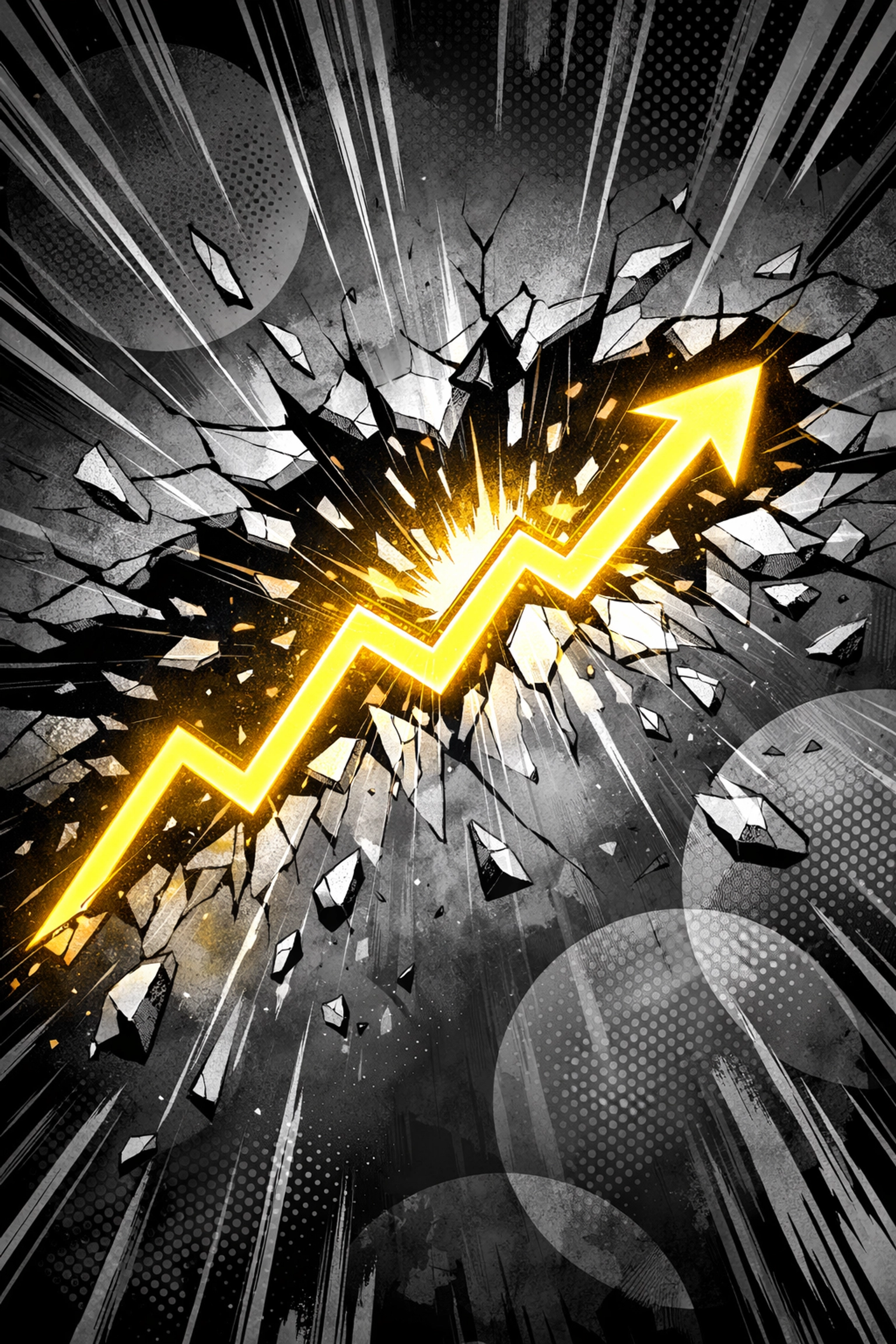 Yellow growth graph breaking through a ceiling to illustrate Amazon TACoS optimization and rapid brand scaling.