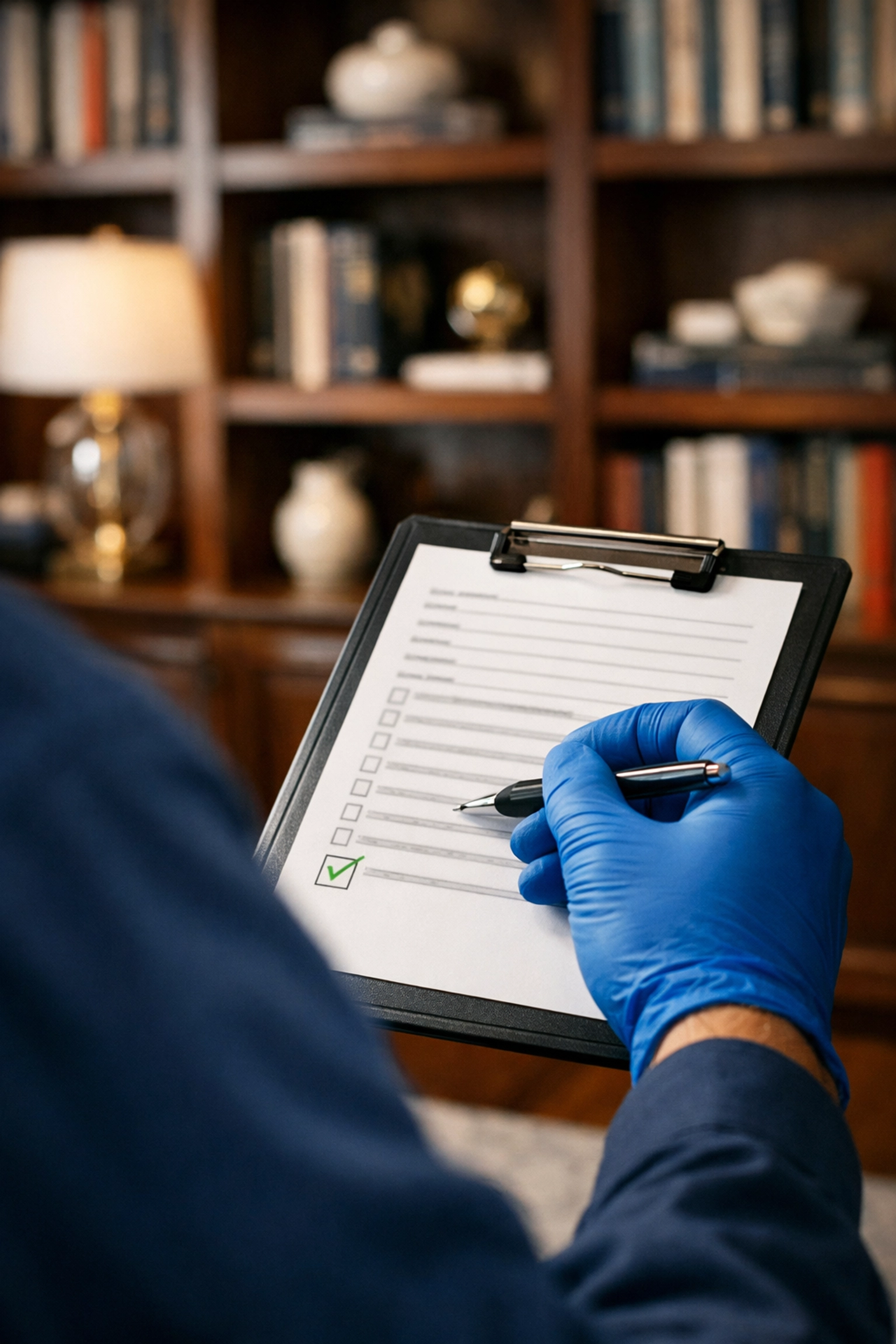 Detailed cleaning checklist held by professional cleaning services near me for a high-end home.