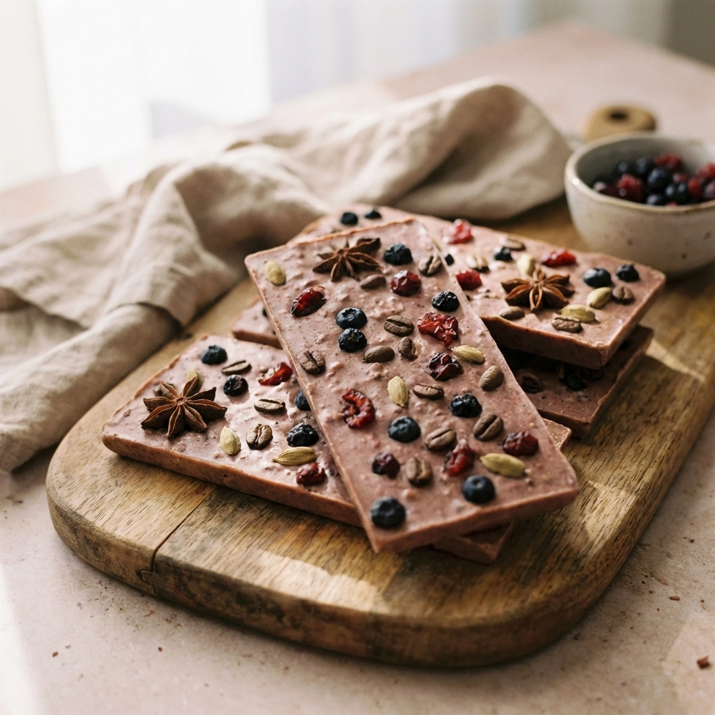 Artisan chocolate bars featuring wild berries, coffee beans, and spices highlight local ingredient trends in 2026.