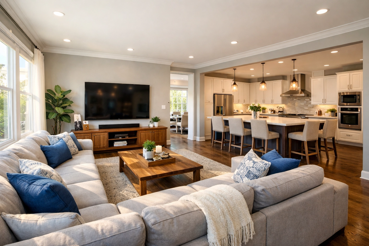 Open-concept living room in Prince William County home perfect for hosting game day parties