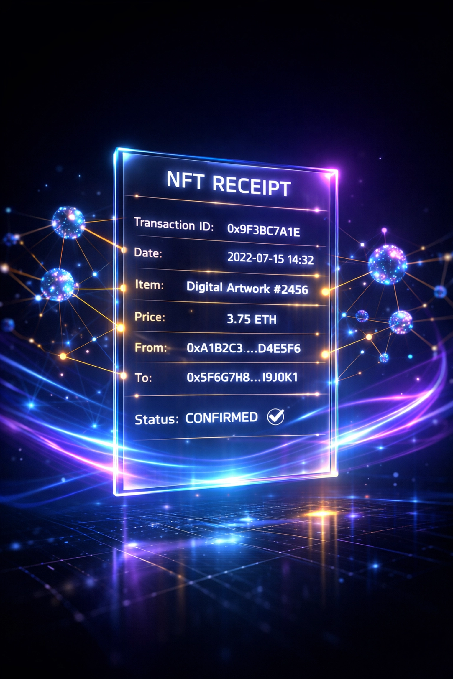 Holographic NFT receipt with blockchain transaction data on Larecoin's LareBlocks network