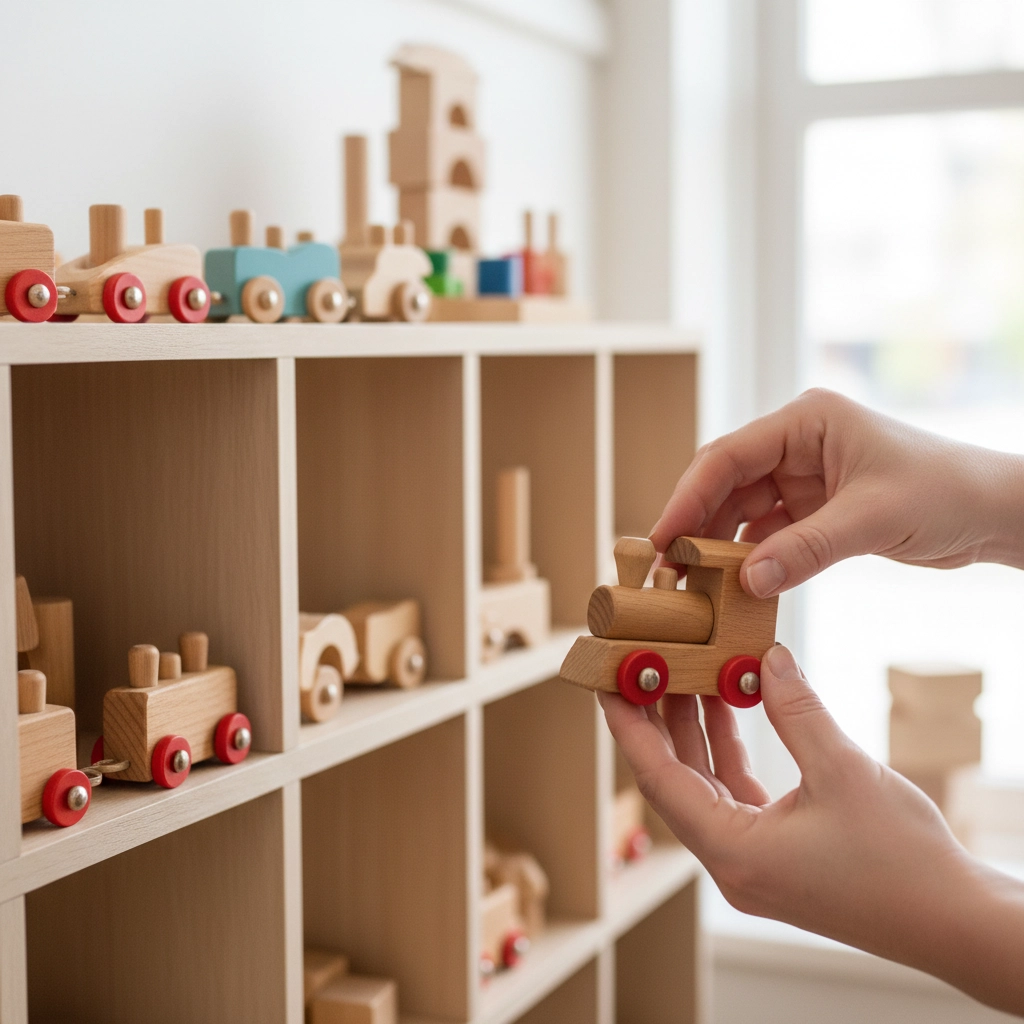 A child happily playing with a toy inside Happy Hippo Toys, demonstrating the engaging shopping experience.