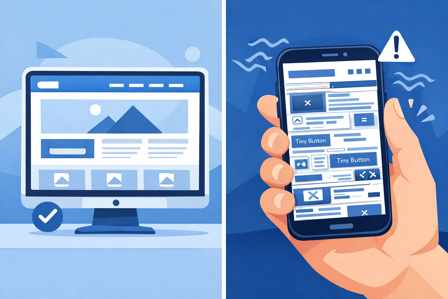 Mobile responsive design comparison showing broken mobile website versus desktop