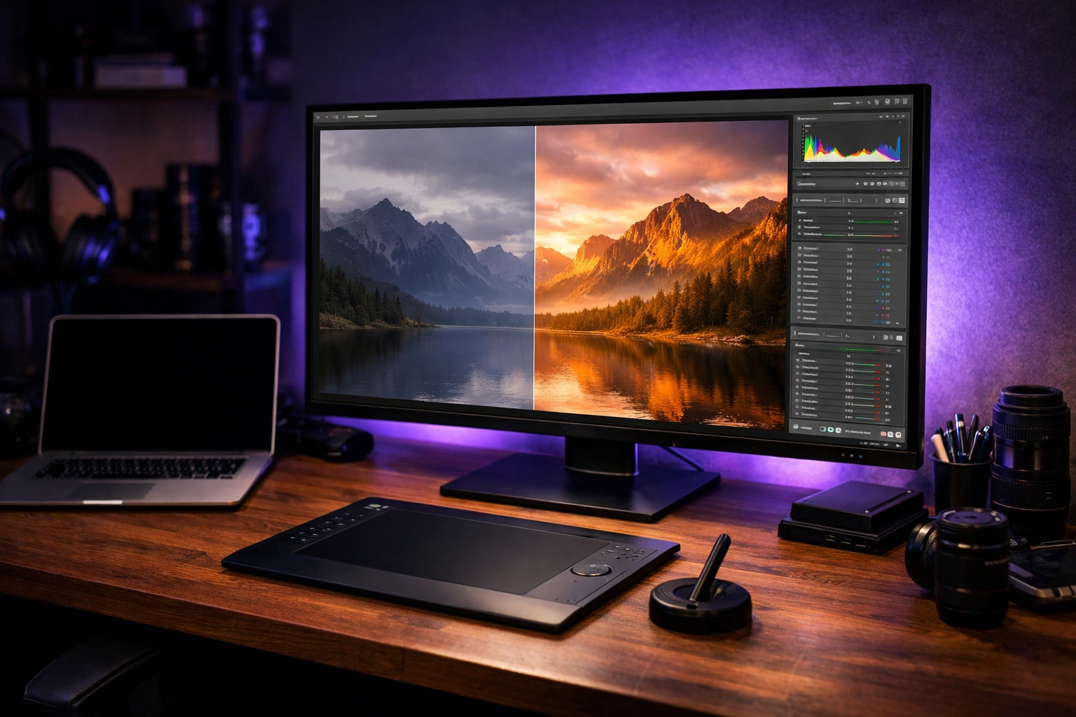 Digital photography tutorials showing the difference between raw and edited files in post-processing.