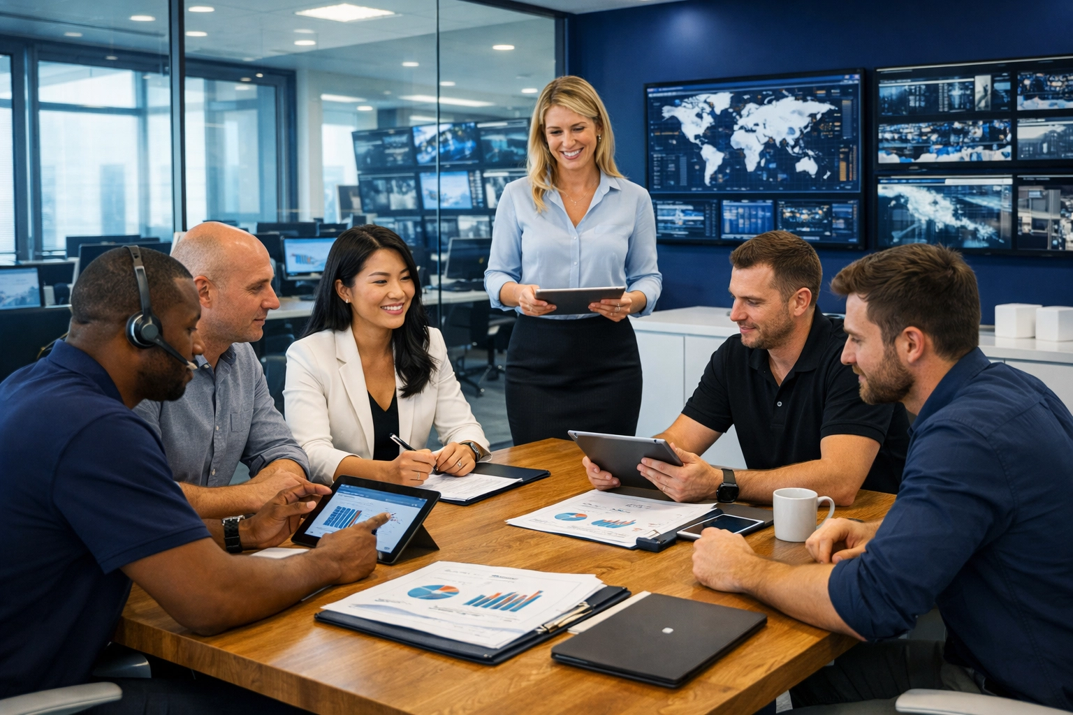 Professional home service team collaborating to run operations without the business owner.