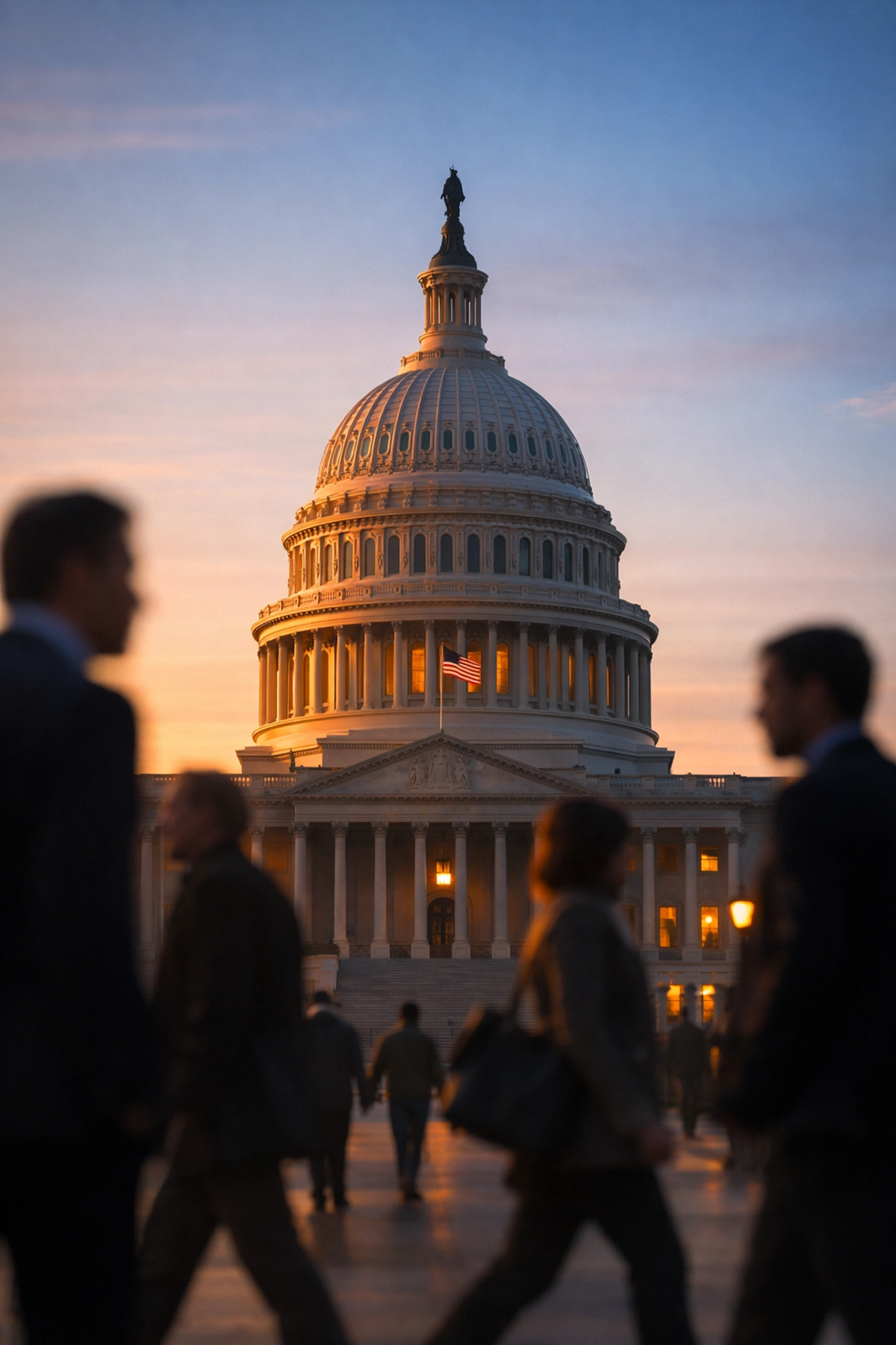 U.S. Capitol building at dawn symbolizing government leadership transitions in Washington