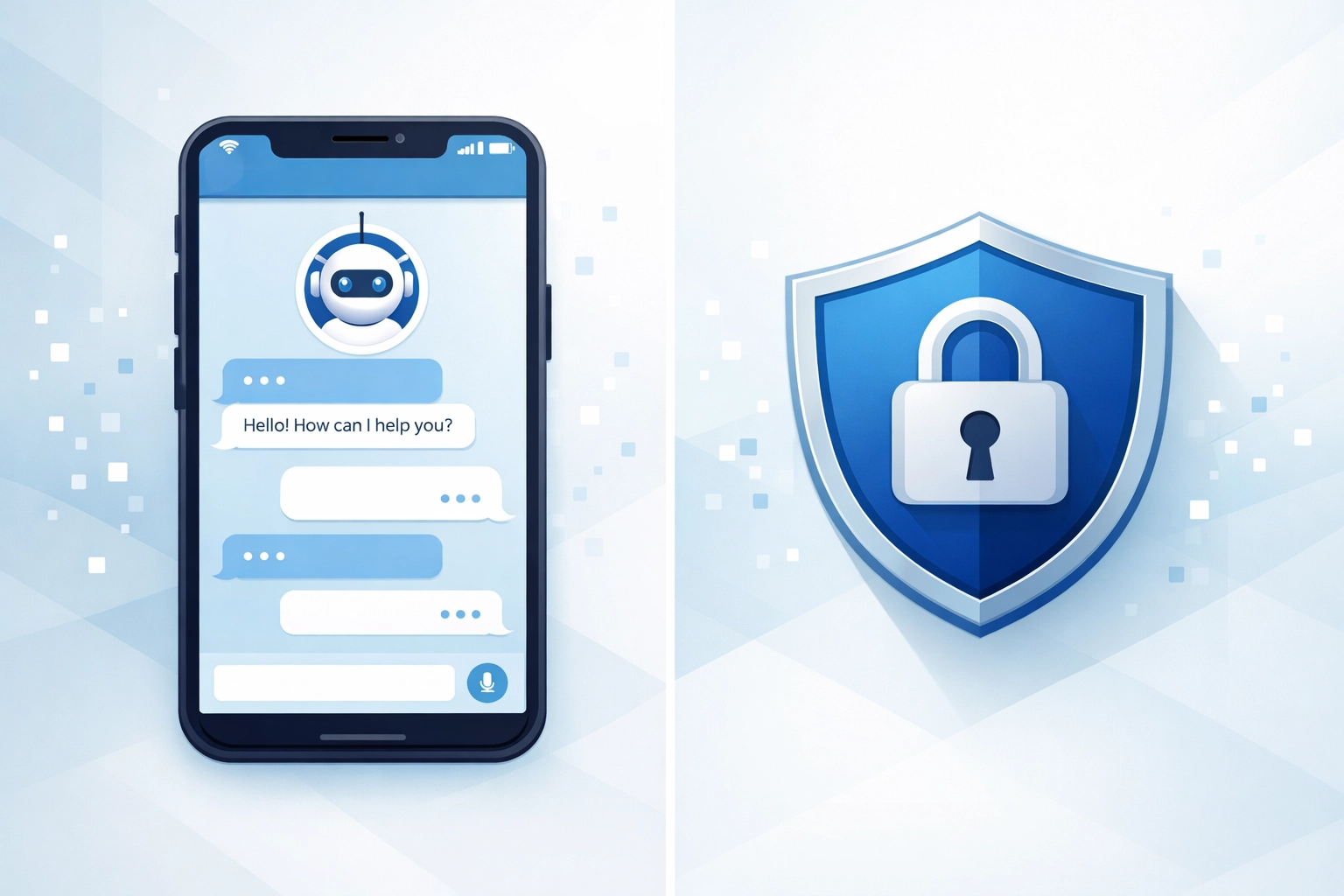 AI chatbot interface with security shield demonstrating HIPAA-compliant patient communication