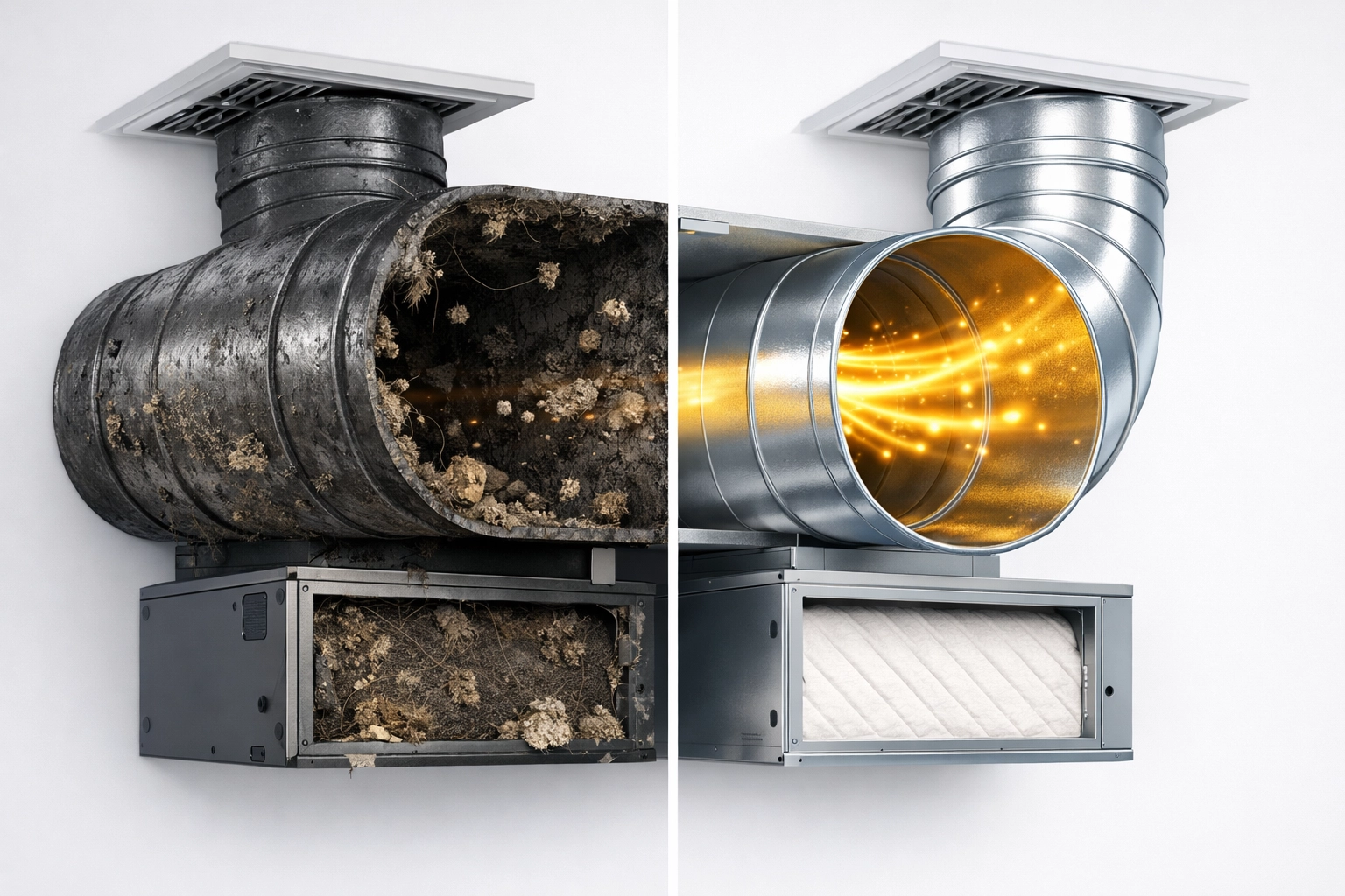 Comparison of clogged dirty air ducts versus clean ducts with improved airflow