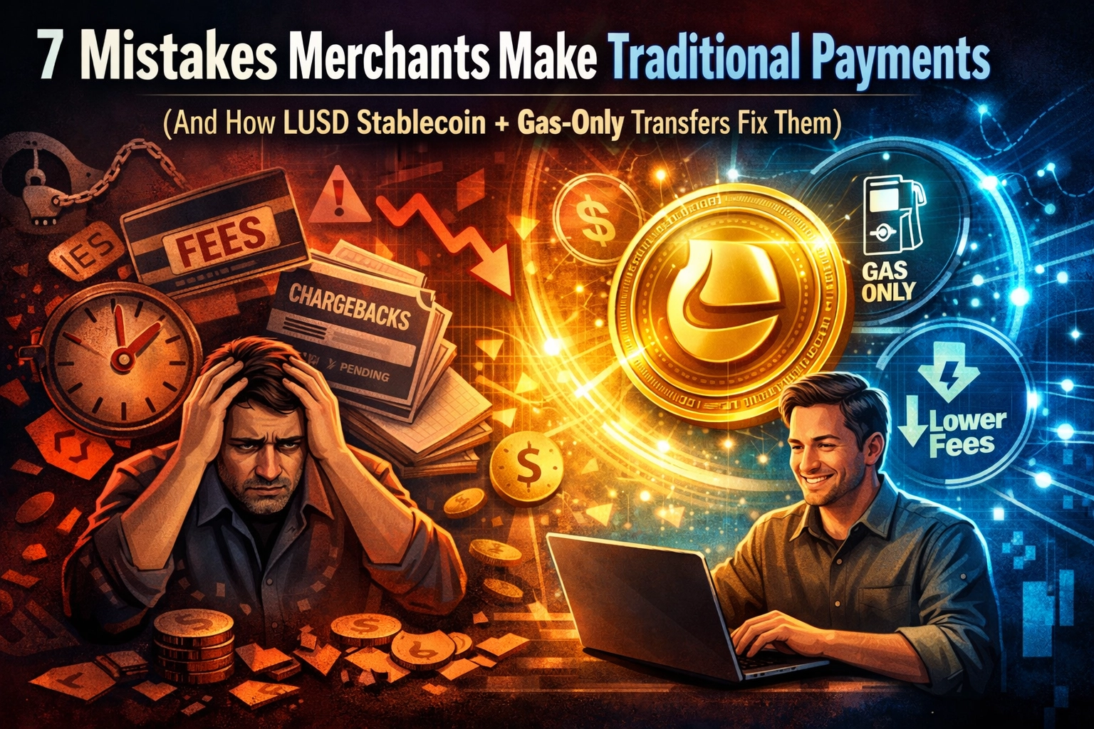 [HERO] 7 Mistakes Merchants Make With Traditional Payments (And How LUSD Stablecoin + Gas-Only Transfers Fix Them)