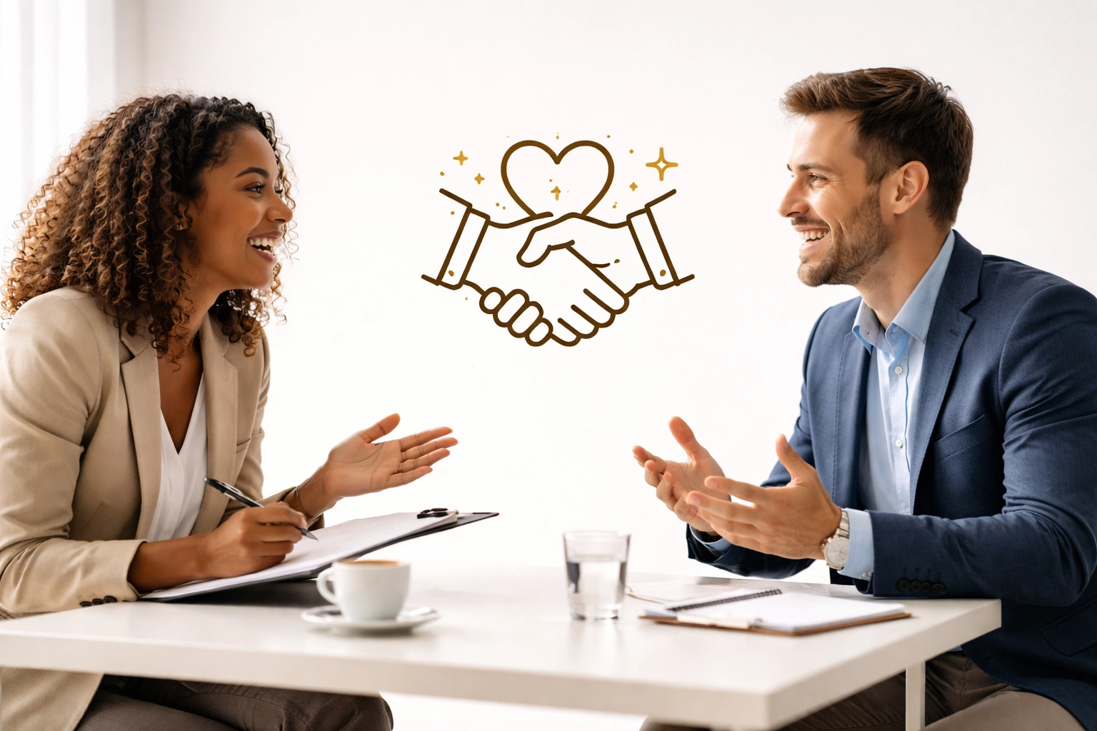 Two professionals engage in job interview discussion, emphasizing the value of human judgment and cultural fit in HR decisions.