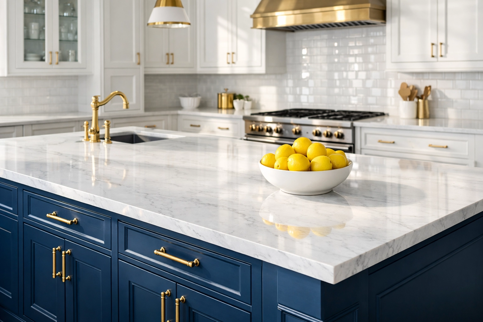 Pristine kitchen with marble countertops after professional house cleaning in Southborough, MA.