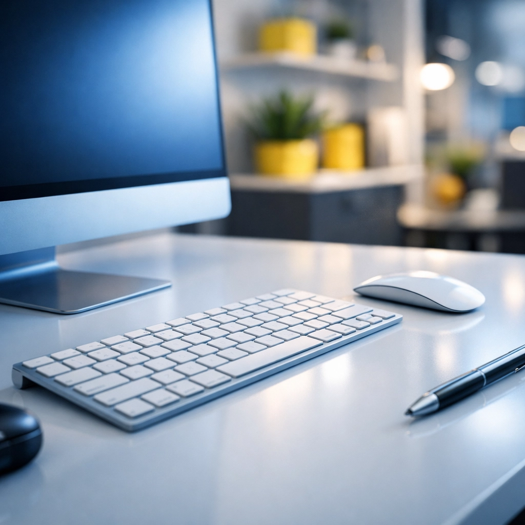 Detailed view of a dust-free, sanitized office workstation in a clean Malden commercial space.