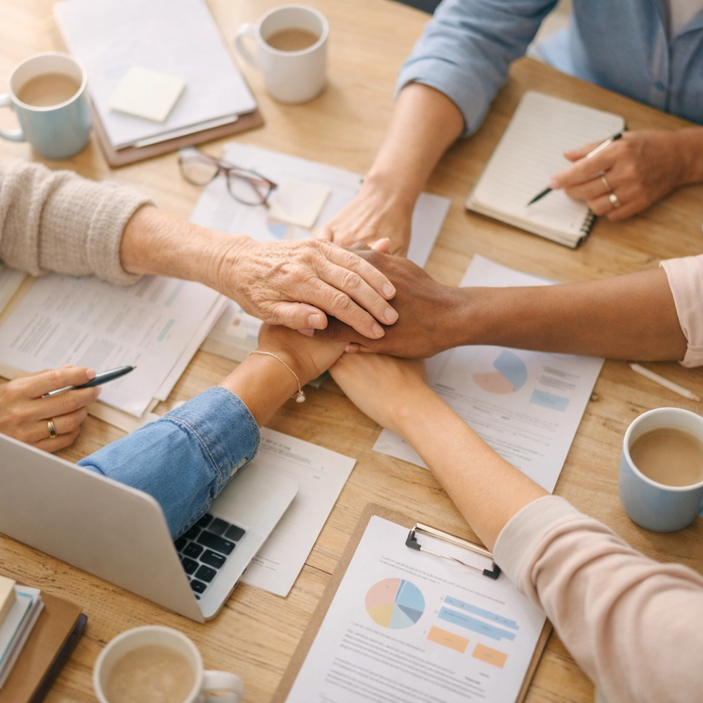 Diverse community members collaborating together at Affordable Journey Tax community powerhouse