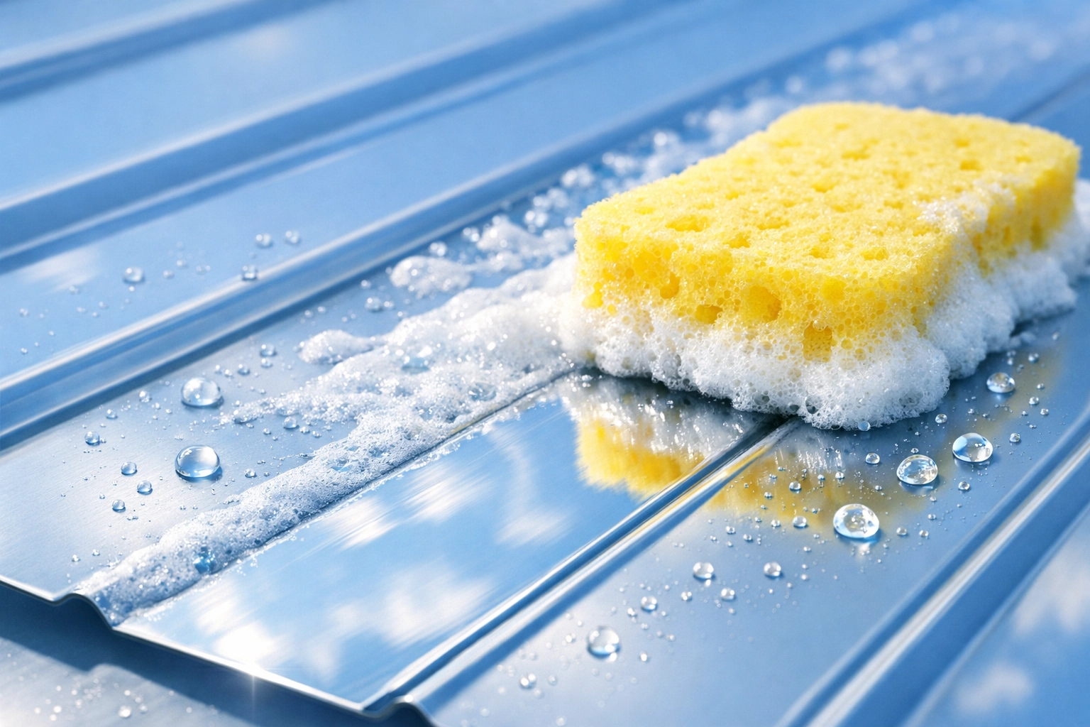 Cleaning salt residue from a metal roof in Sydney using a soft wash to extend its lifespan.