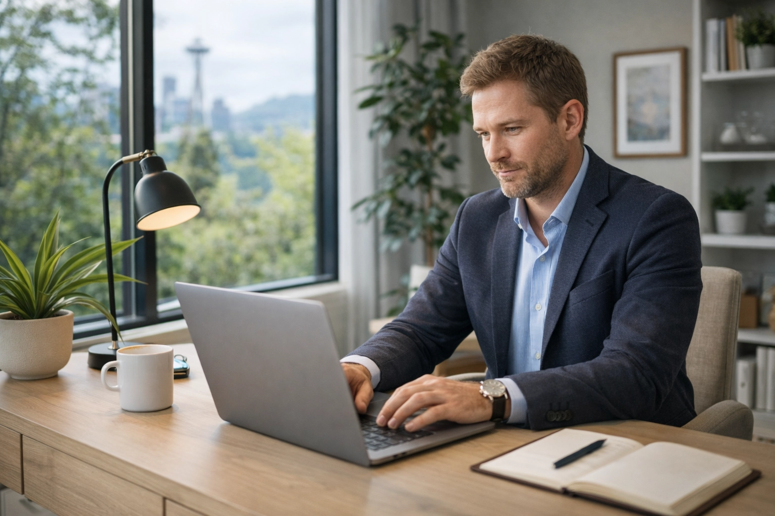 [HERO] Professional lifestyle image of a high-performing adult in a bright Pacific Northwest home office—calm, focused, and supported beyond quick fixes.