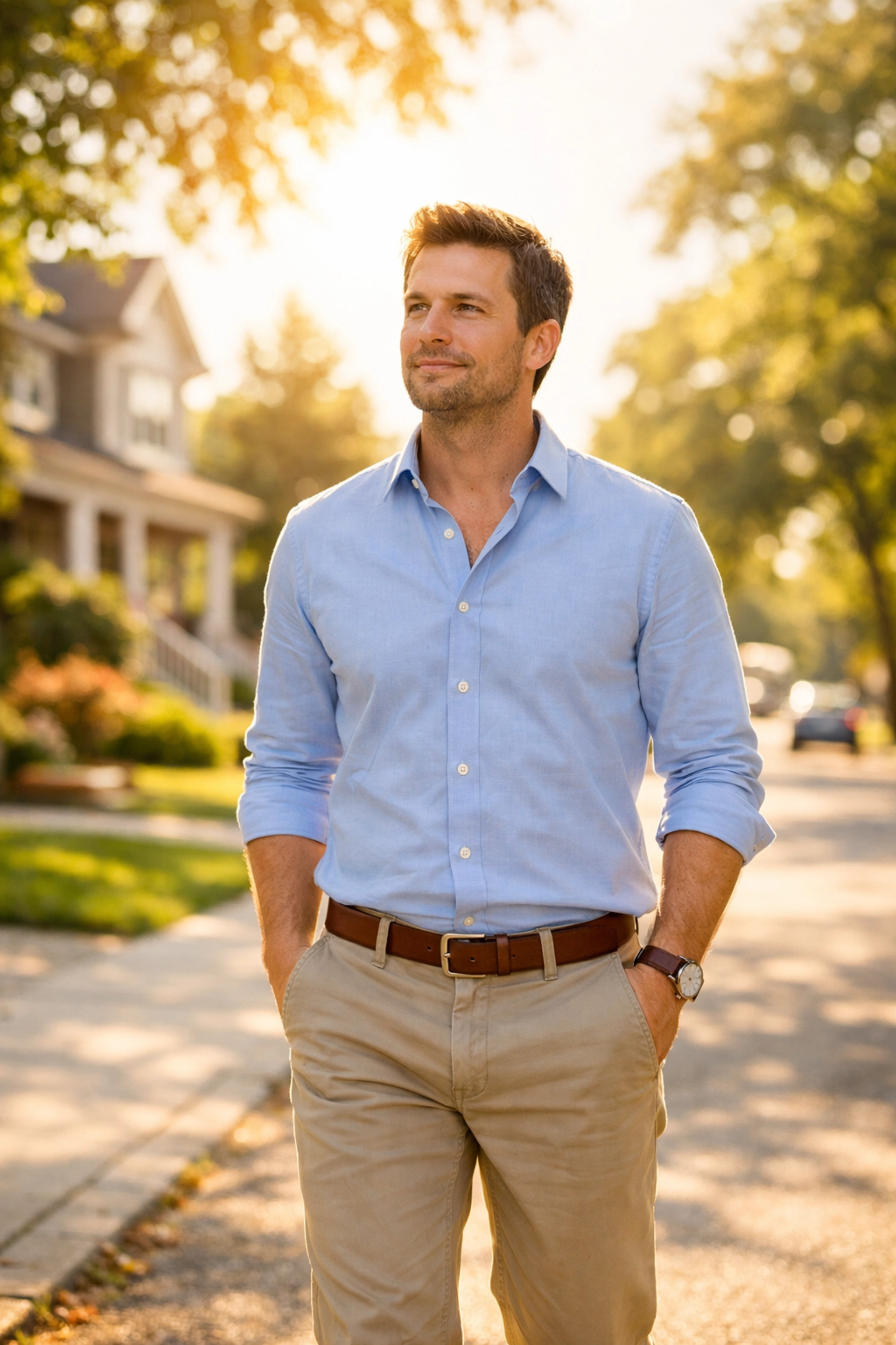 A confident man walking through a sunny neighborhood after getting a payday loan no credit check in Canada.
