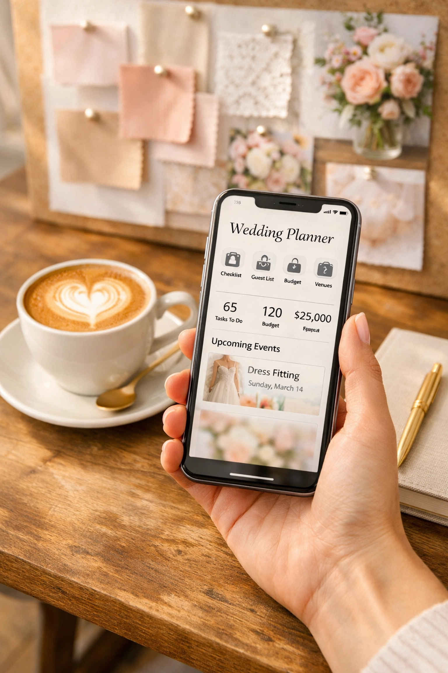 Managing a wedding budget on a smartphone to avoid debt and ensure a fully funded wedding celebration.