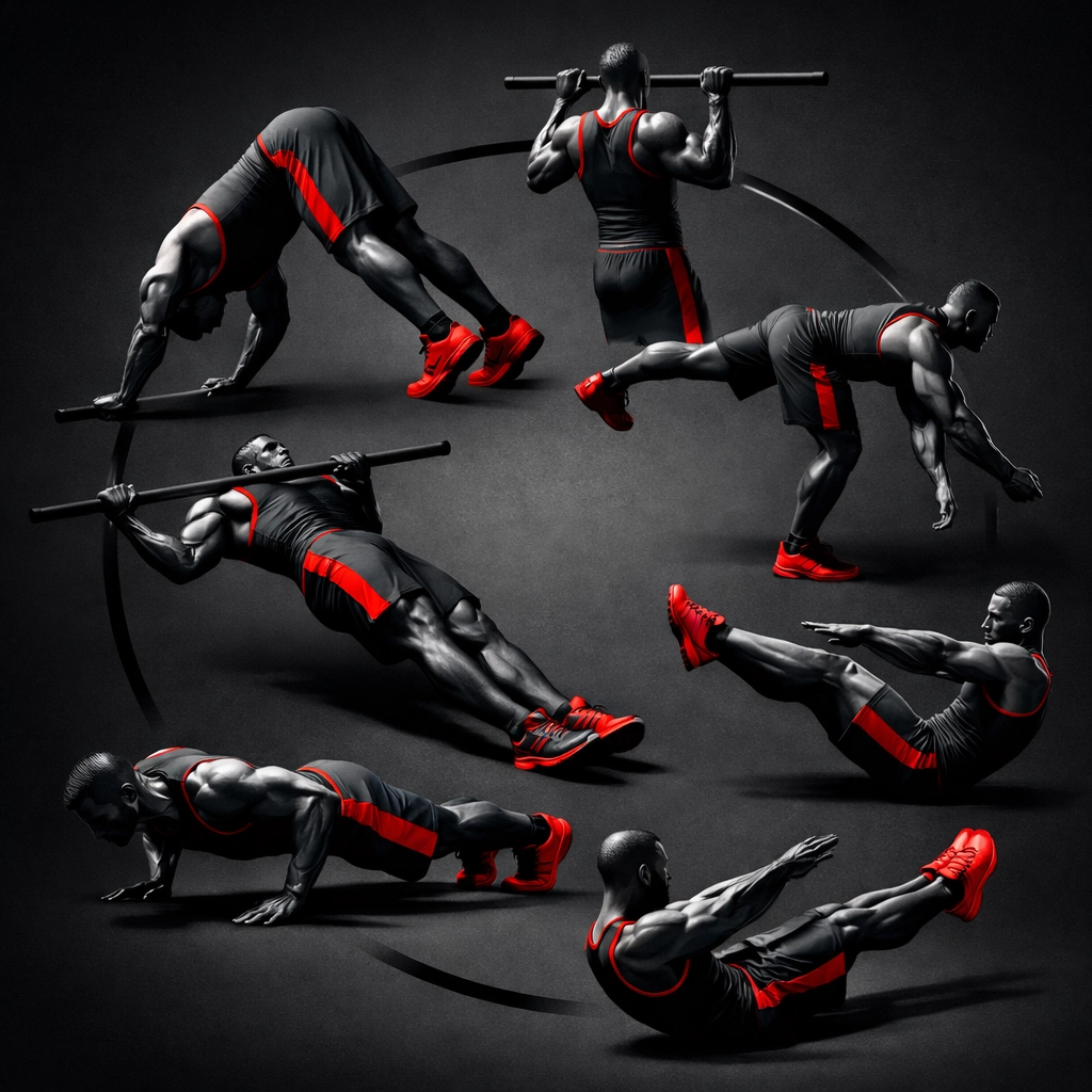 Seven essential calisthenics movement patterns for complete full body workout at home