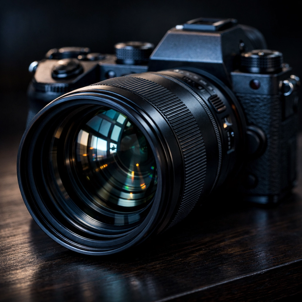 Professional mirrorless camera with a telephoto lens, highlighting the high-end equipment used for commercial photography.