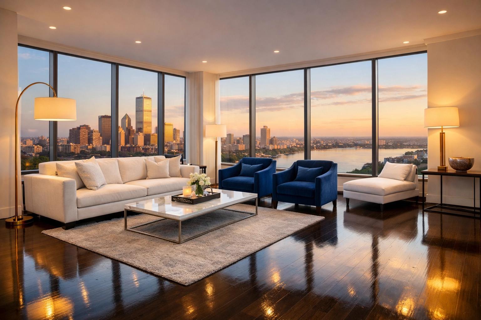 A spotless Boston penthouse showcasing the results of expert apartment cleaning Massachusetts services.