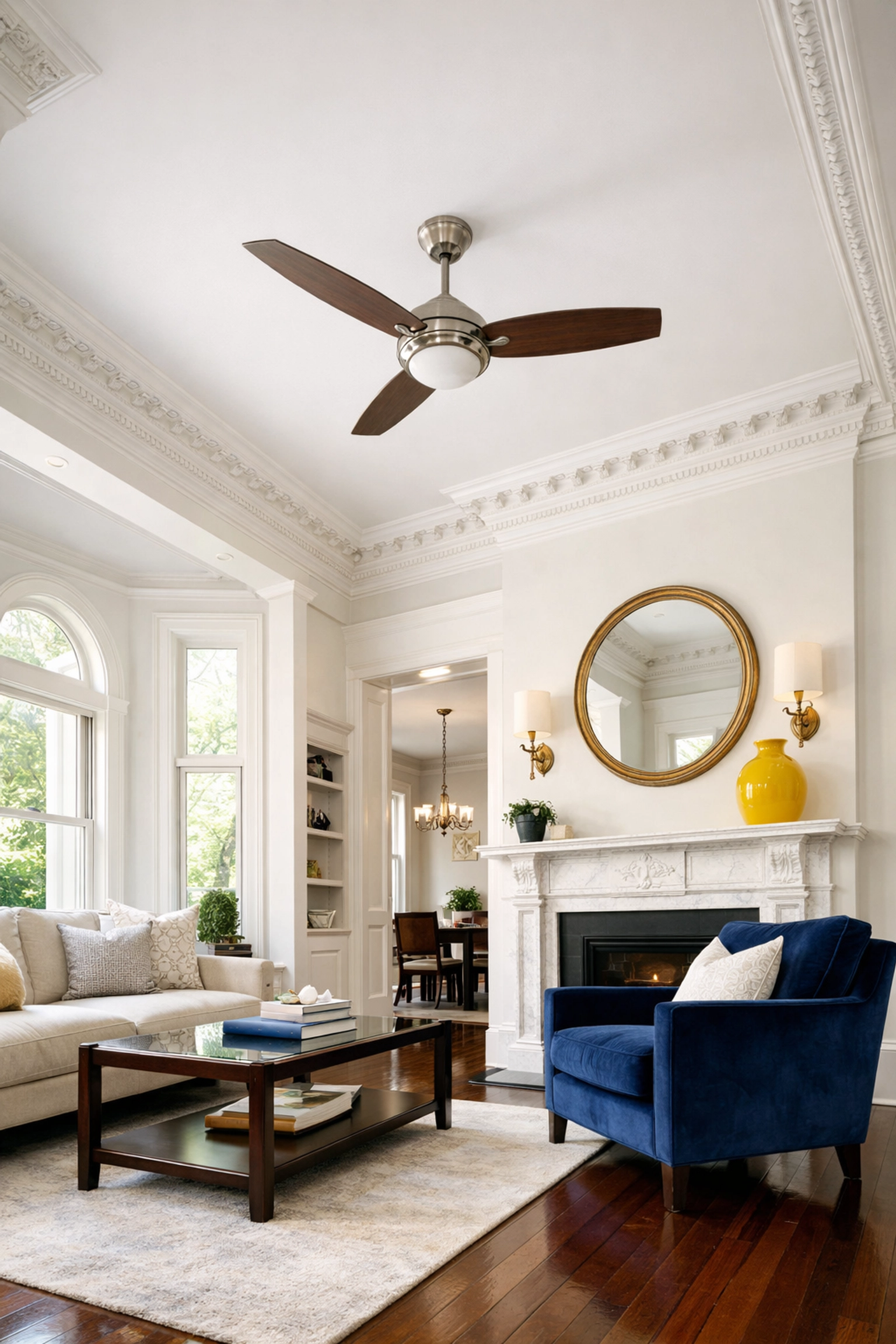 High-end Worcester living room with crown molding after a professional top-to-bottom deep clean.
