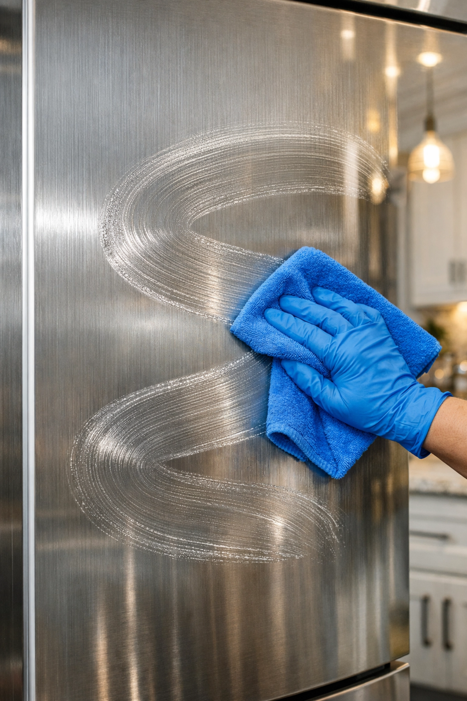 Using an S-pattern motion to clean a stainless steel refrigerator for effective deep cleaning in Marlborough.