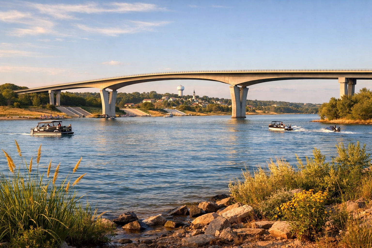 New FM 897 bridge spanning Bois d'Arc Lake with boat ramps and recreational access near Bonham