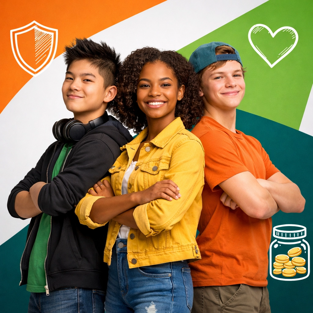 Empowered diverse teenagers ready for the future with digital safety and financial stewardship training.