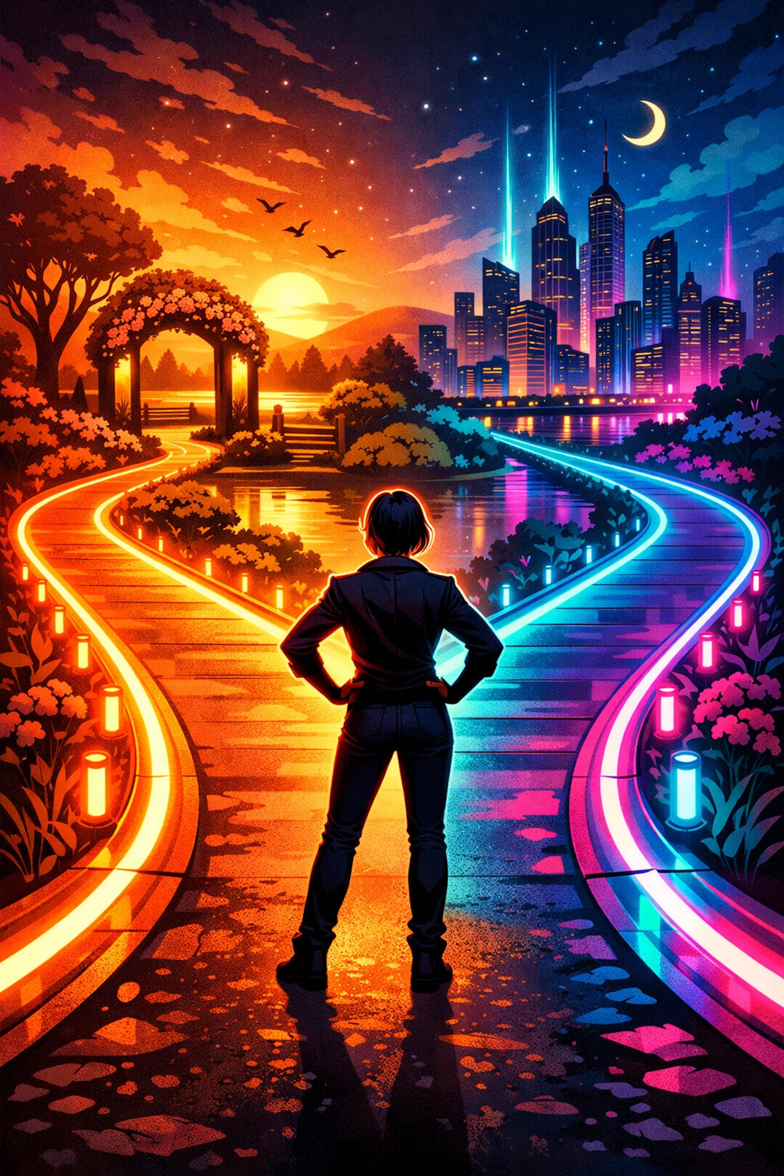 Person at crossroads choosing between slow dating and fast sex for better mental health