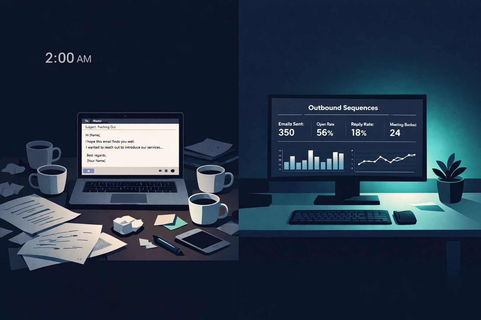 Comparison of disorganized vs. structured SDR outbound sequence approach and workspace organization