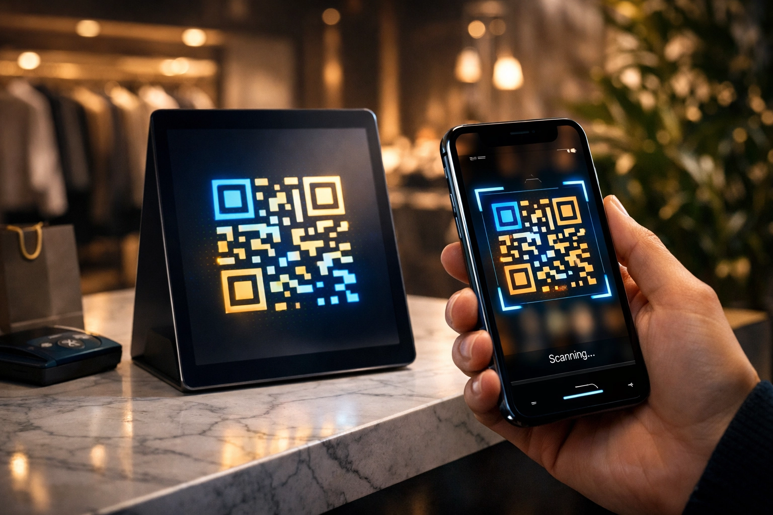 Small business merchant using a crypto POS system for quick contactless smartphone payments.