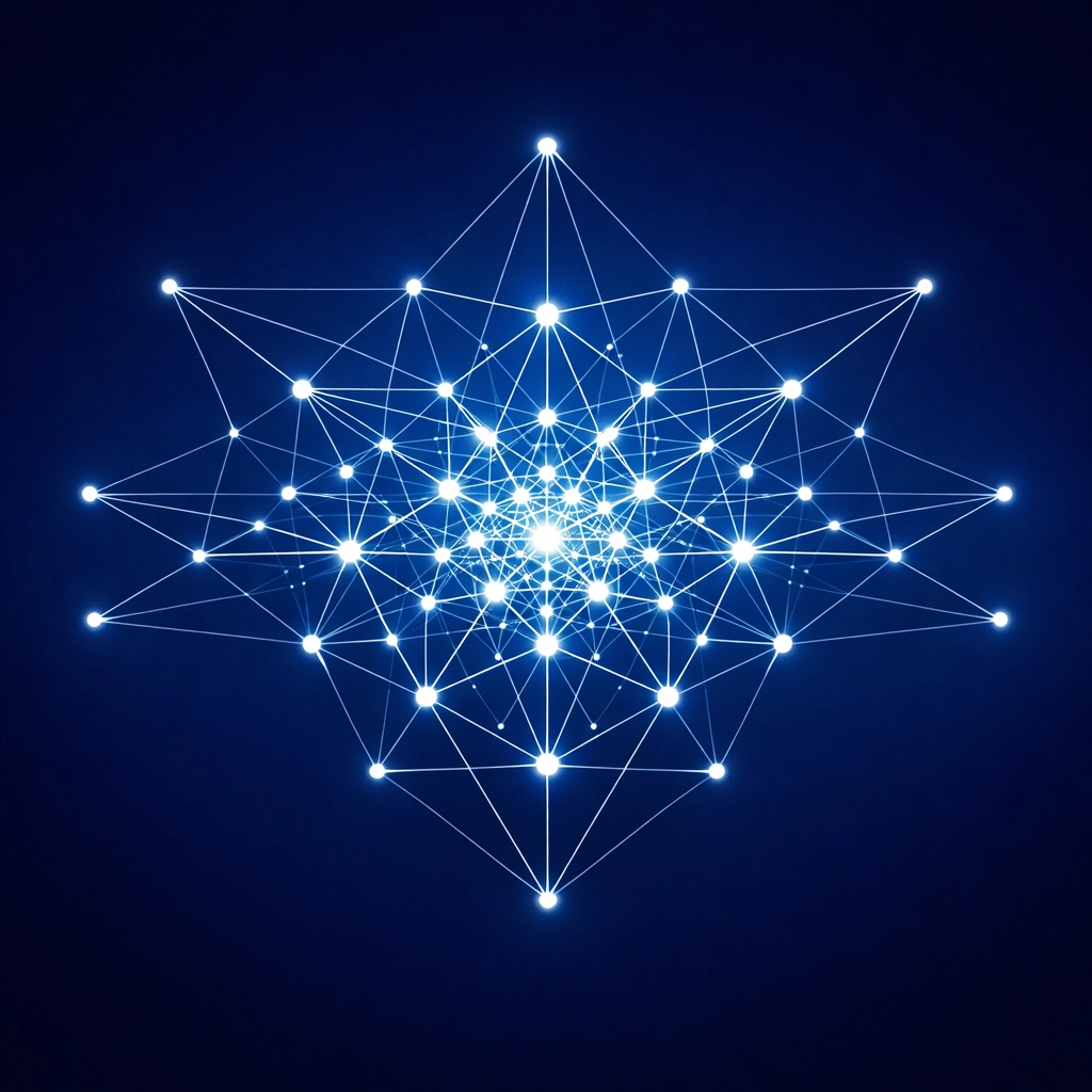 A glowing geometric lattice representing scalable AI workflow automation and elastic business growth.