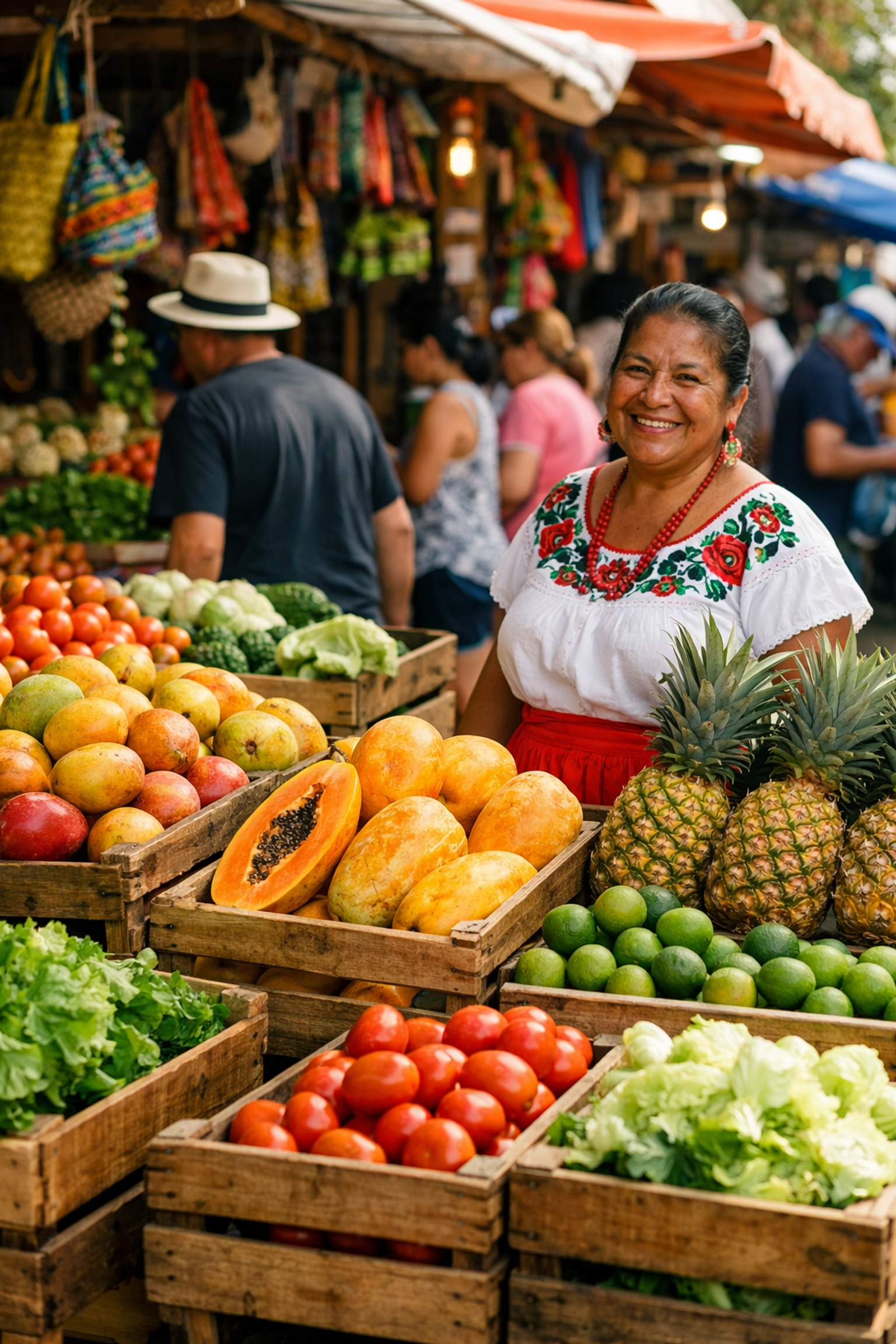 Fresh tropical fruit at local Puerto Vallarta mercado with friendly vendor