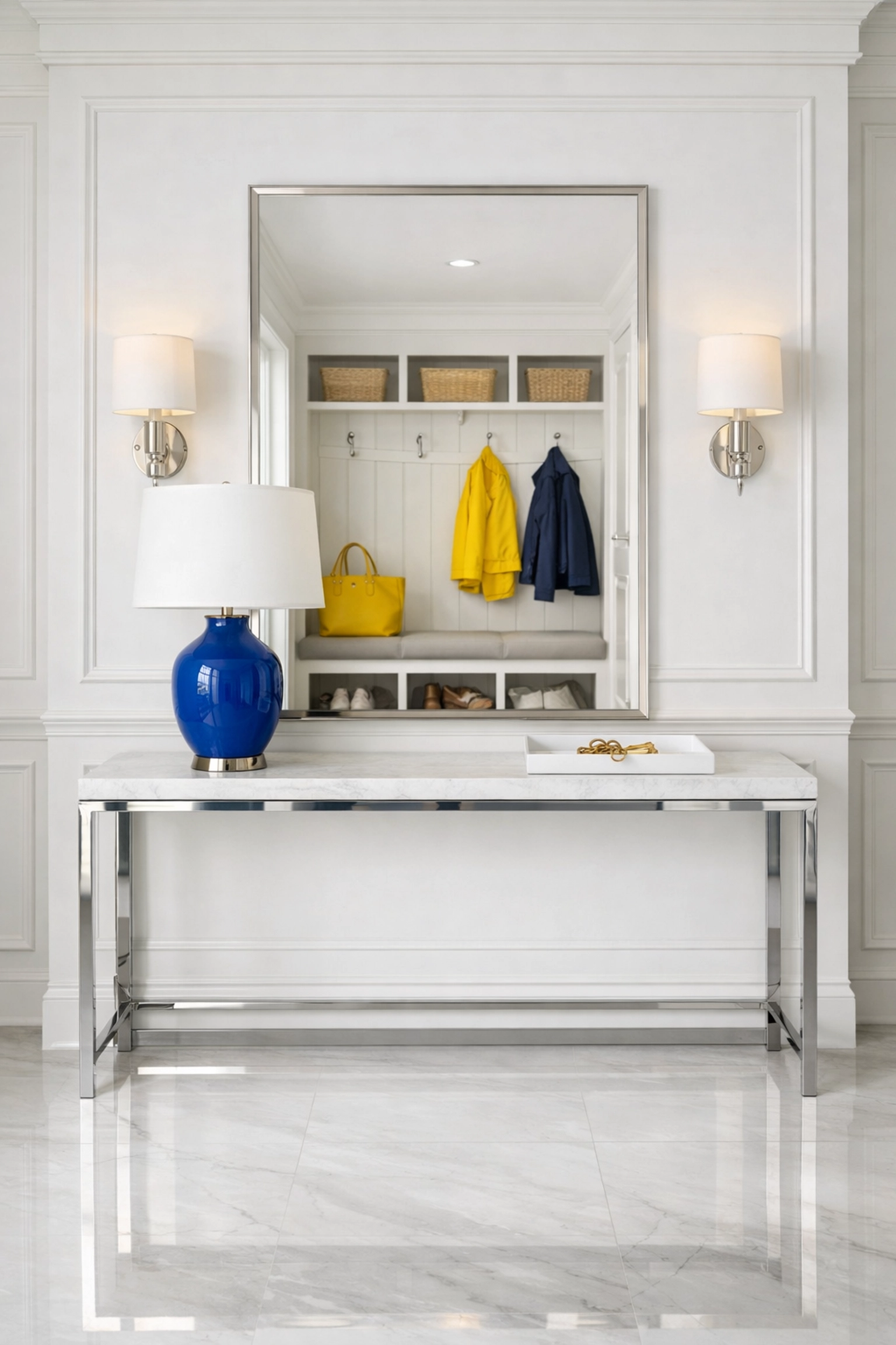 Spotless luxury home entryway in Dover, showing the results of residential cleaning Massachusetts.