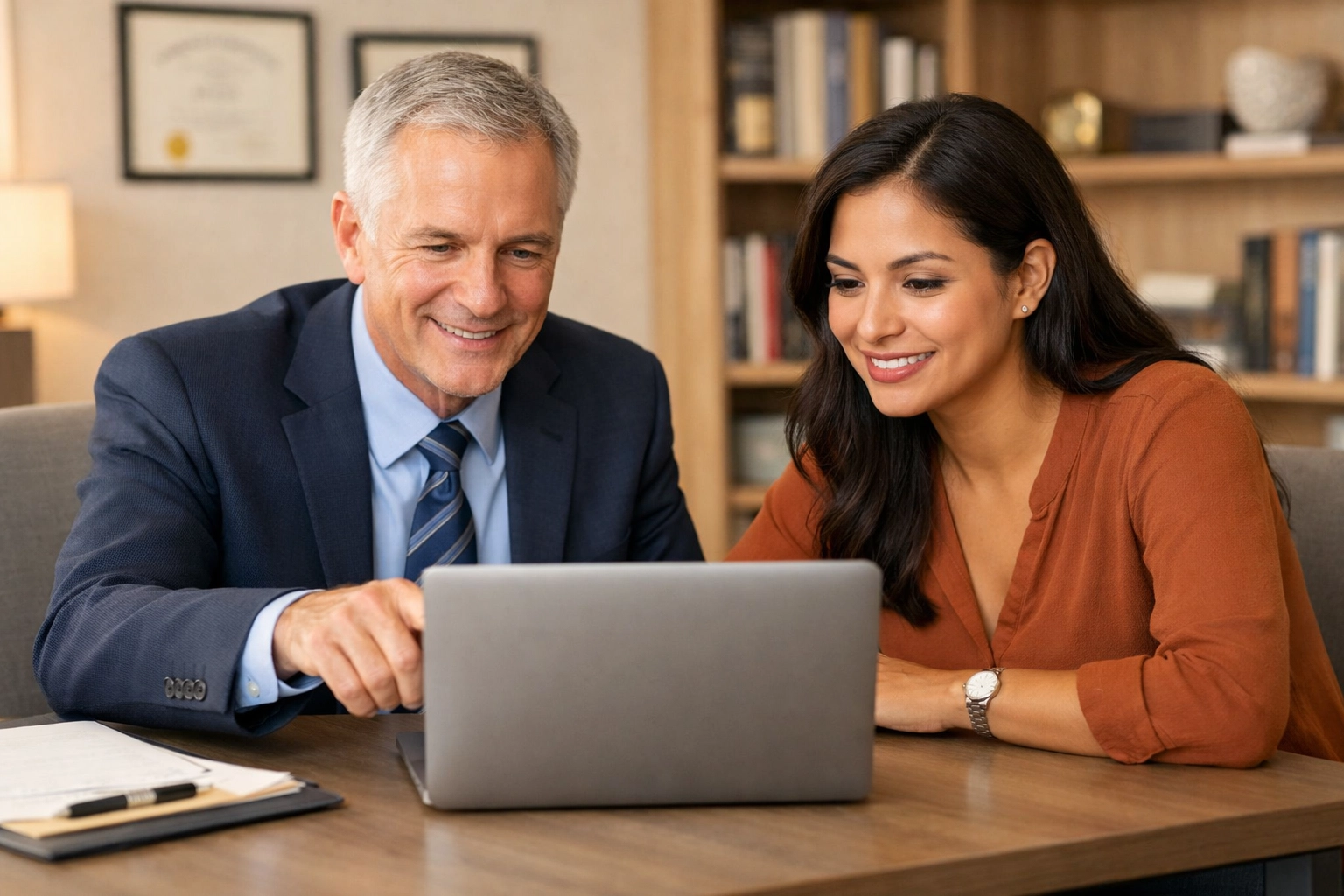 Tax professional consulting with small business client on AMT planning and tax preparation