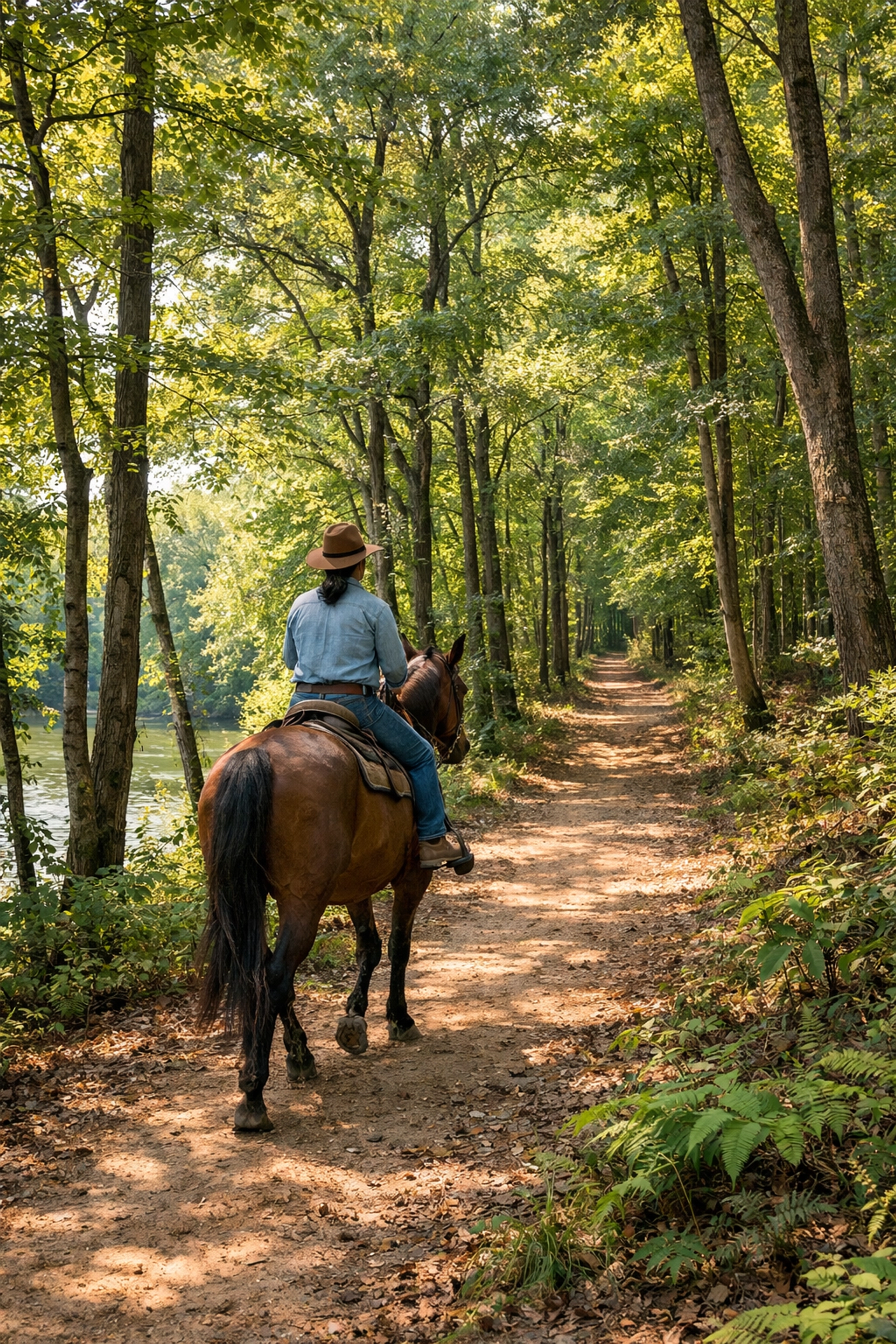 Horseback rider on wooded trail at Cane Creek Park near Waxhaw NC