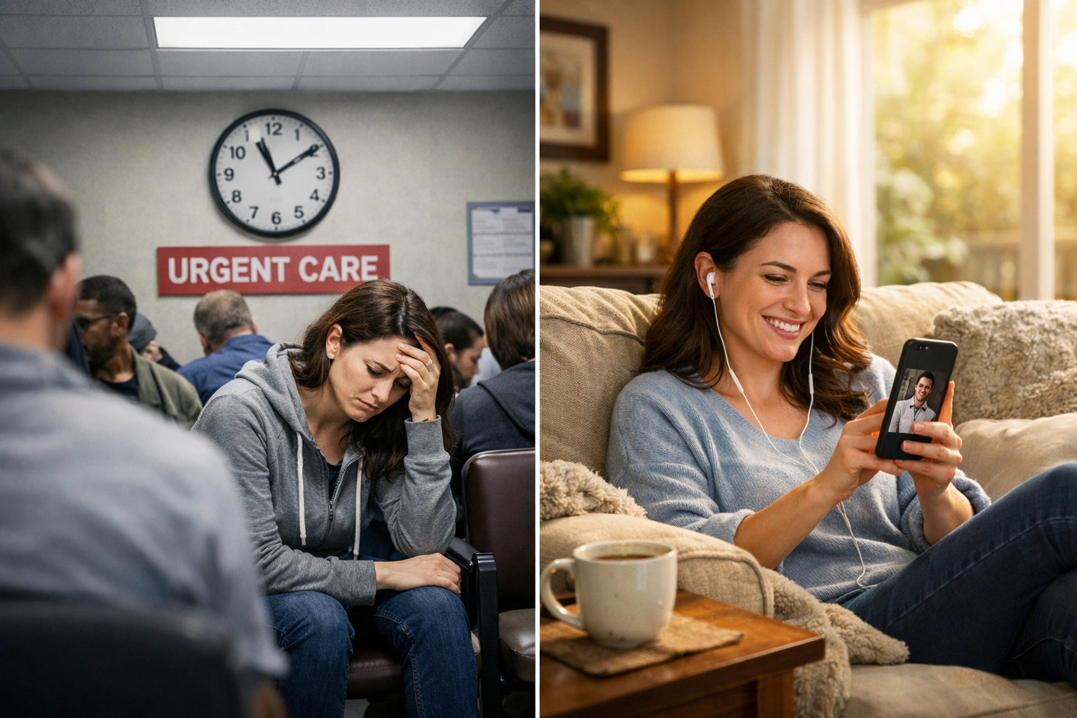 Comparison of urgent care waiting room versus convenient home telehealth consultation