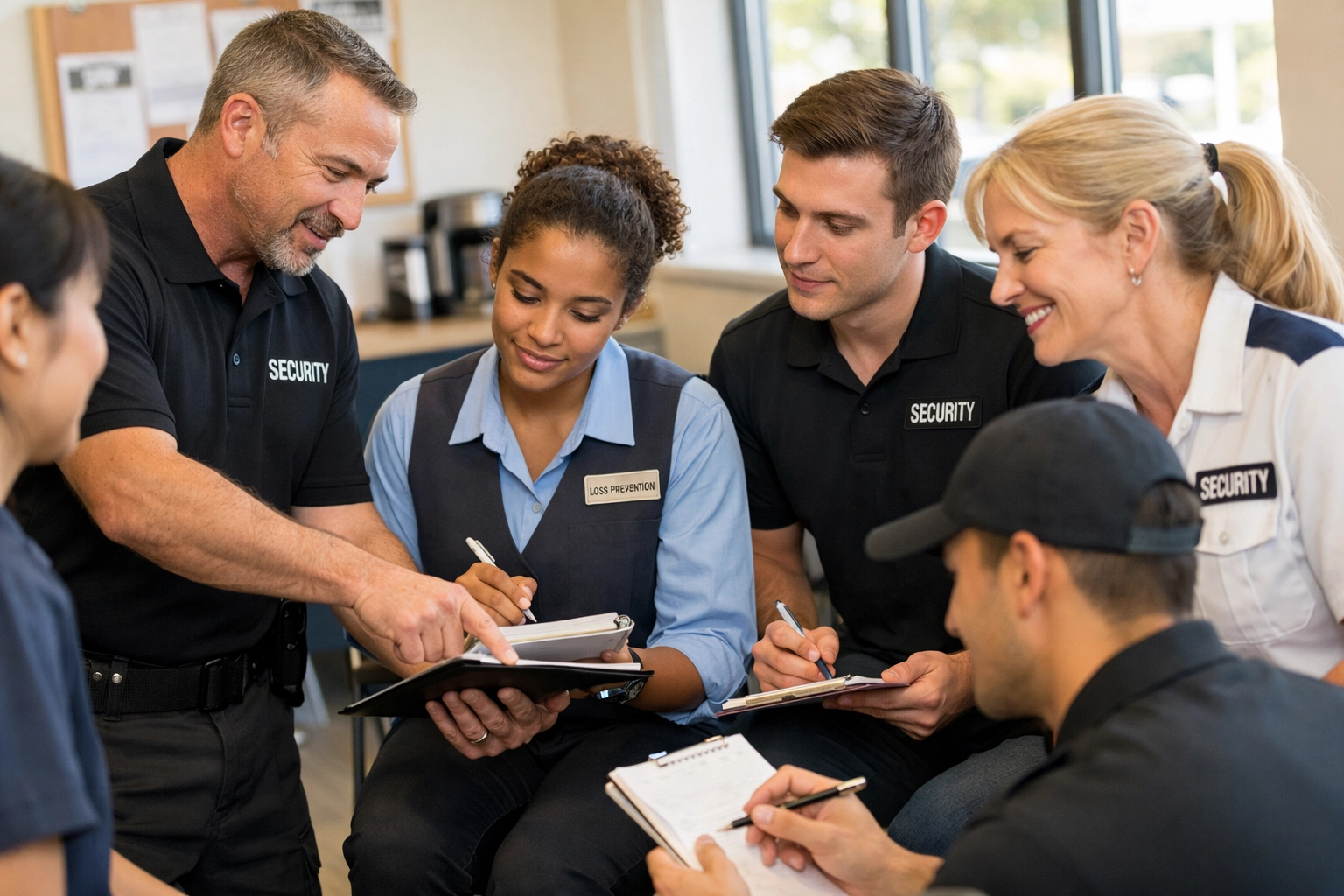 Retail employees receiving security and loss prevention training in professional setting