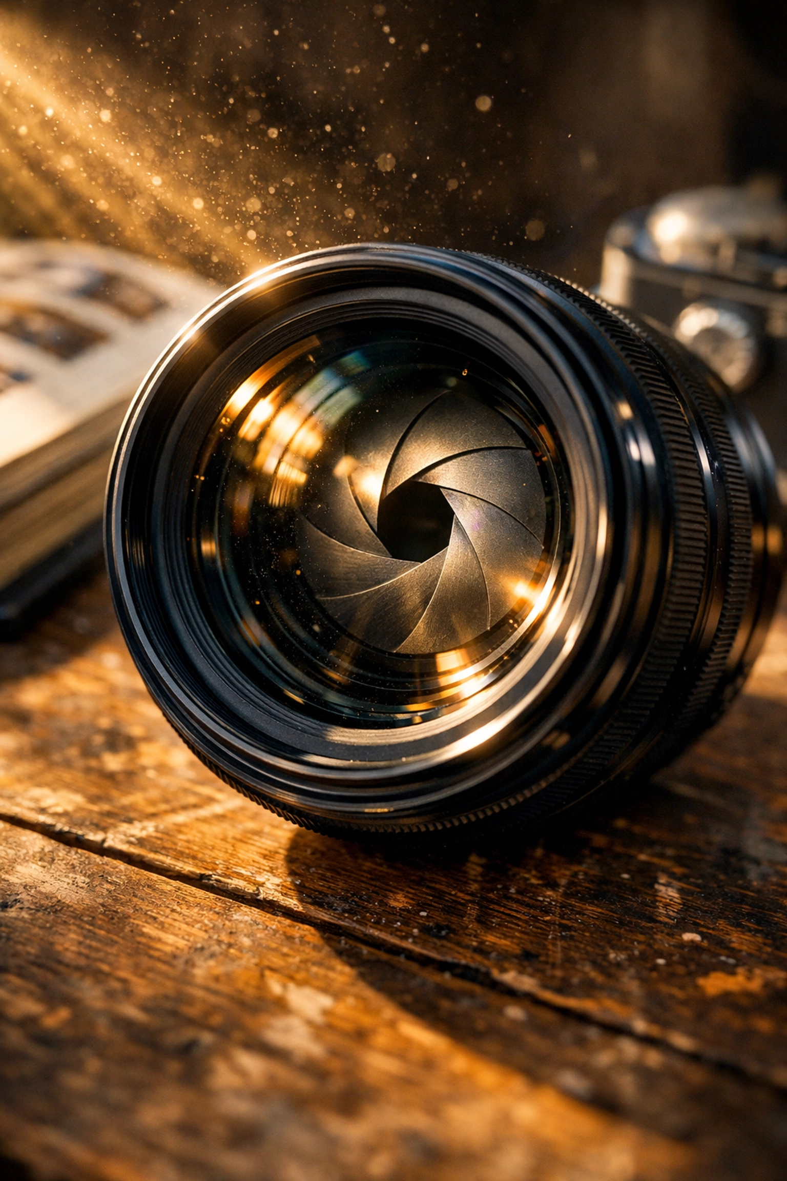 Macro of camera lens aperture blades used in photography tutorials to explain how to use manual mode camera.