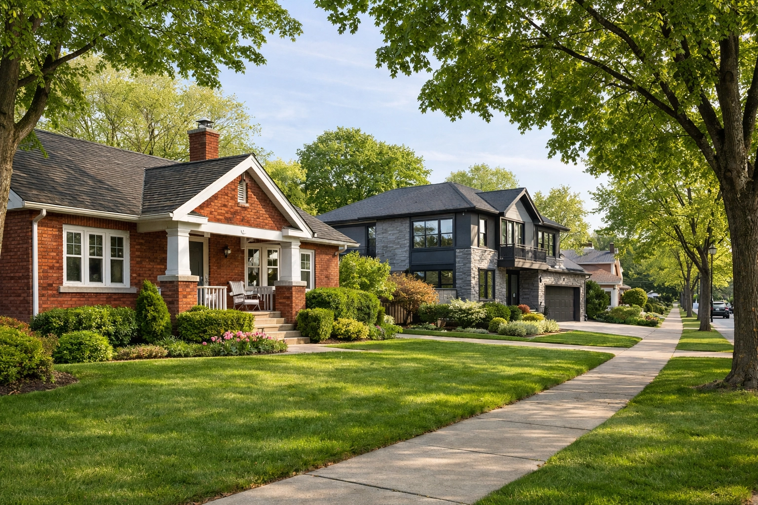 Traditional bungalow and modern renovated homes for sale in a Scarborough residential neighbourhood.